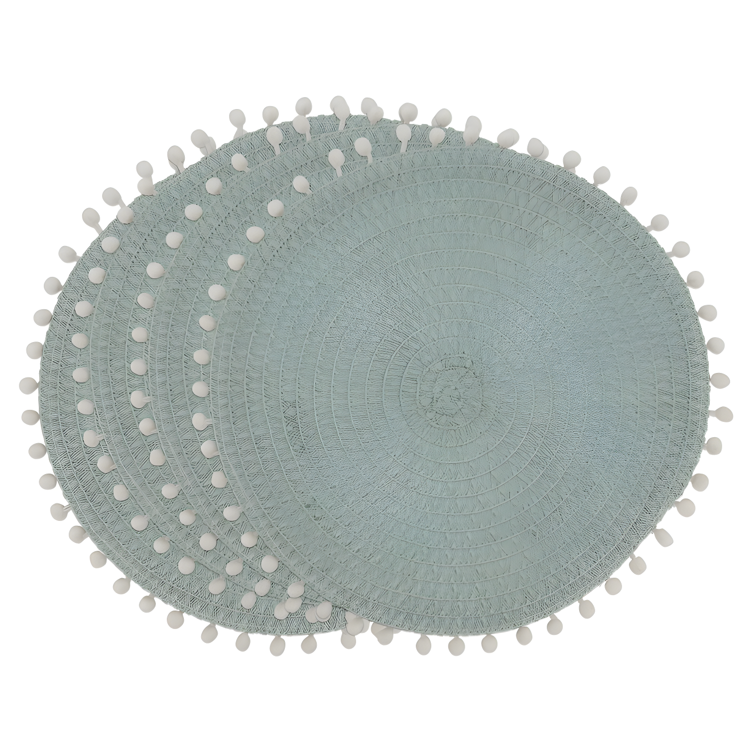 Mint Woven Round Placemats with Pom Pom Edge, Set of 4