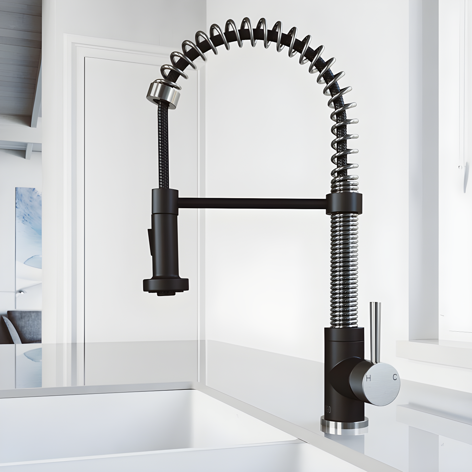 Edison 19" Stainless Steel and Matte Black Pull-Down Kitchen Faucet