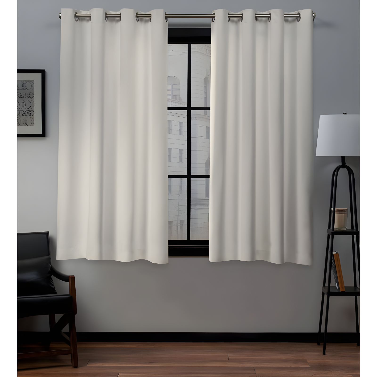 Ivory Polyester Blackout Grommet Curtain Panels, Set of 2