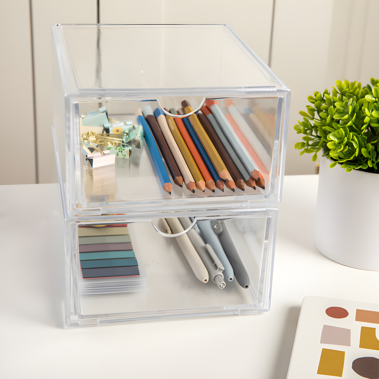 Clear Stackable Plastic Desktop Organizer with Pullout Drawers