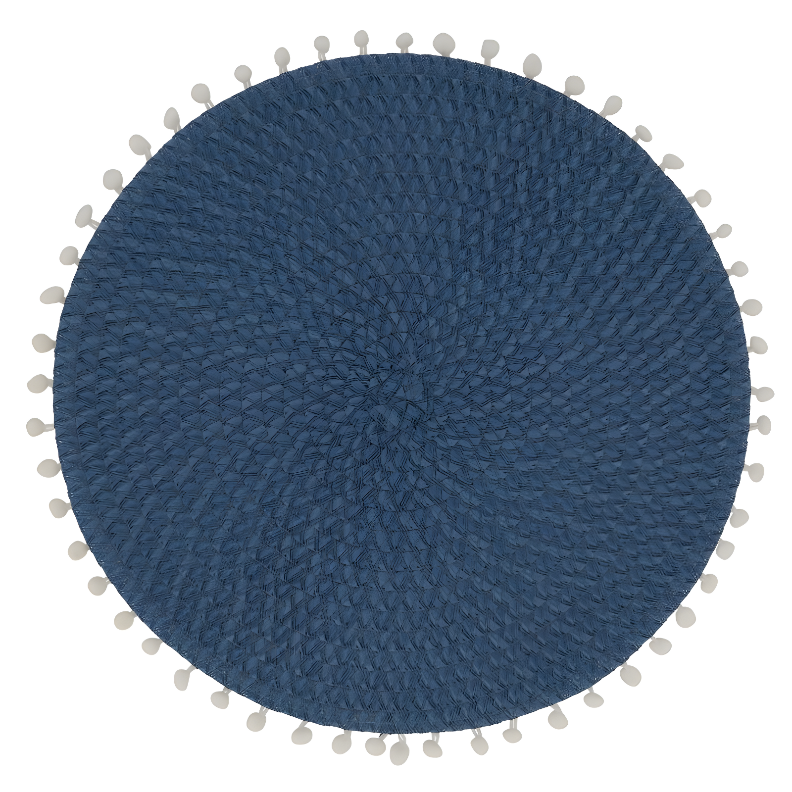 Navy Blue Round Pom Pom Textured Placemats Set of 4