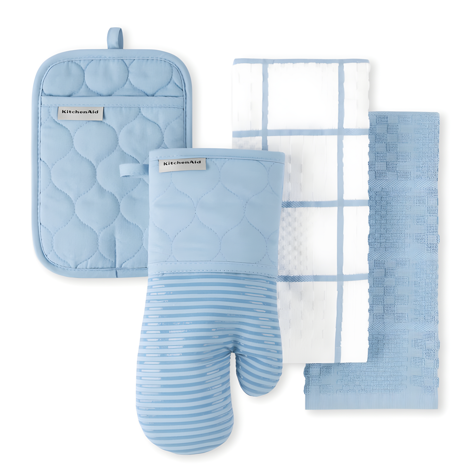 Blue Velvet Quilted Cotton Kitchen Towel, Oven Mitt & Potholder Set