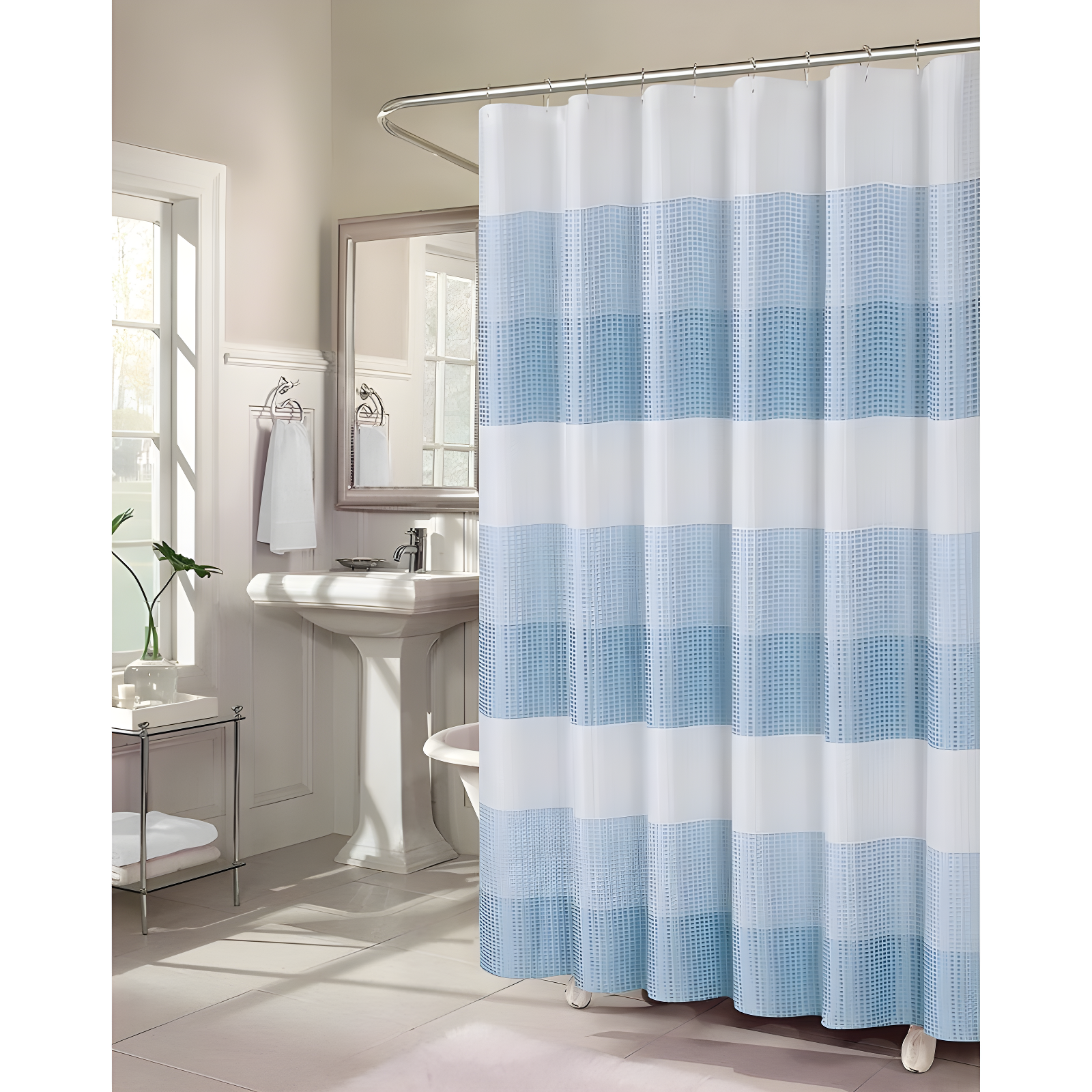 Blue Ombre Waffle Weave Fabric Shower Curtain