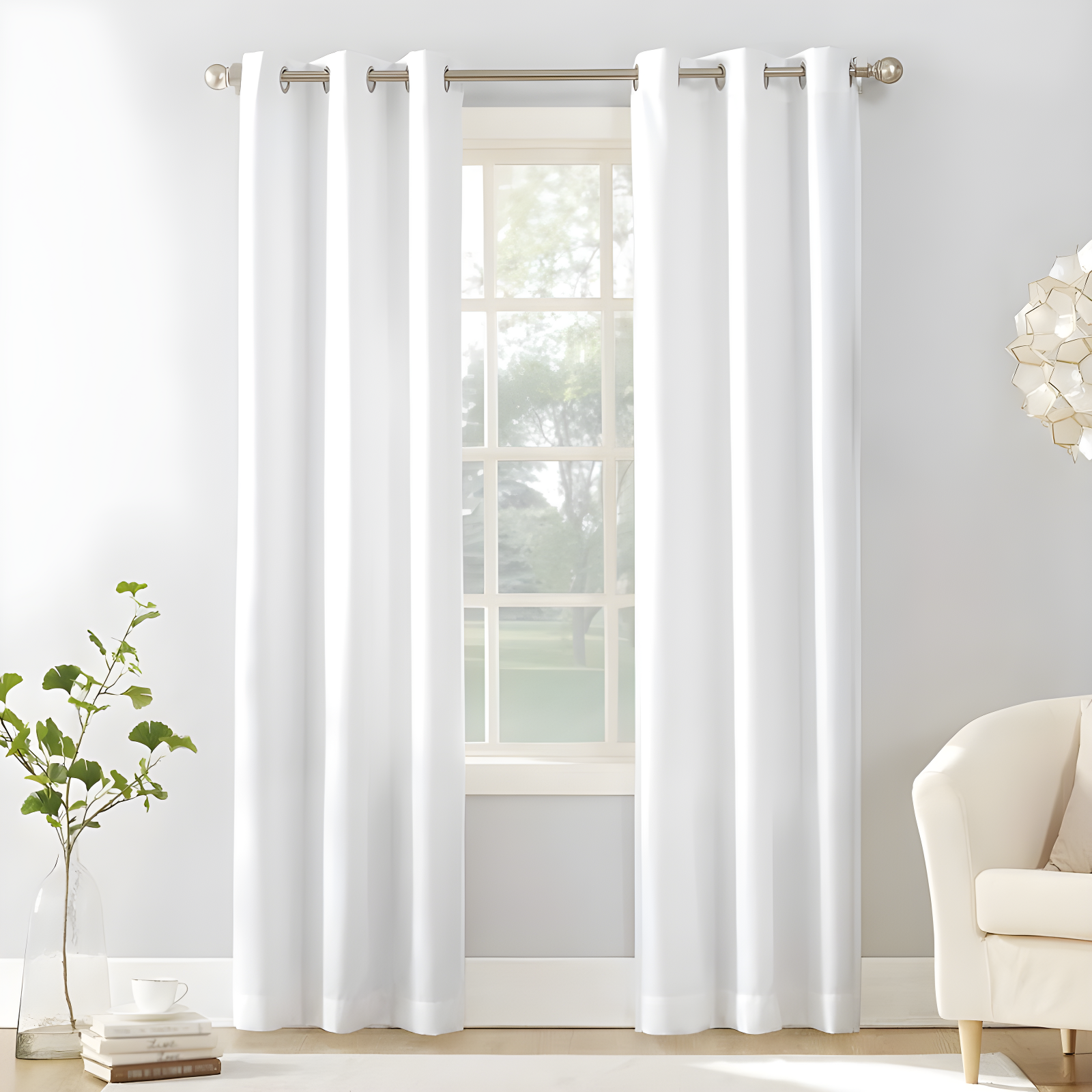 White Light-Filtering Polyester Grommet Curtain Panel