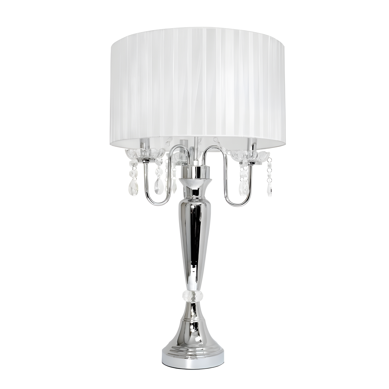 Chic Elegance 31'' White Table Lamp with Sheer Shade and Hanging Crystals