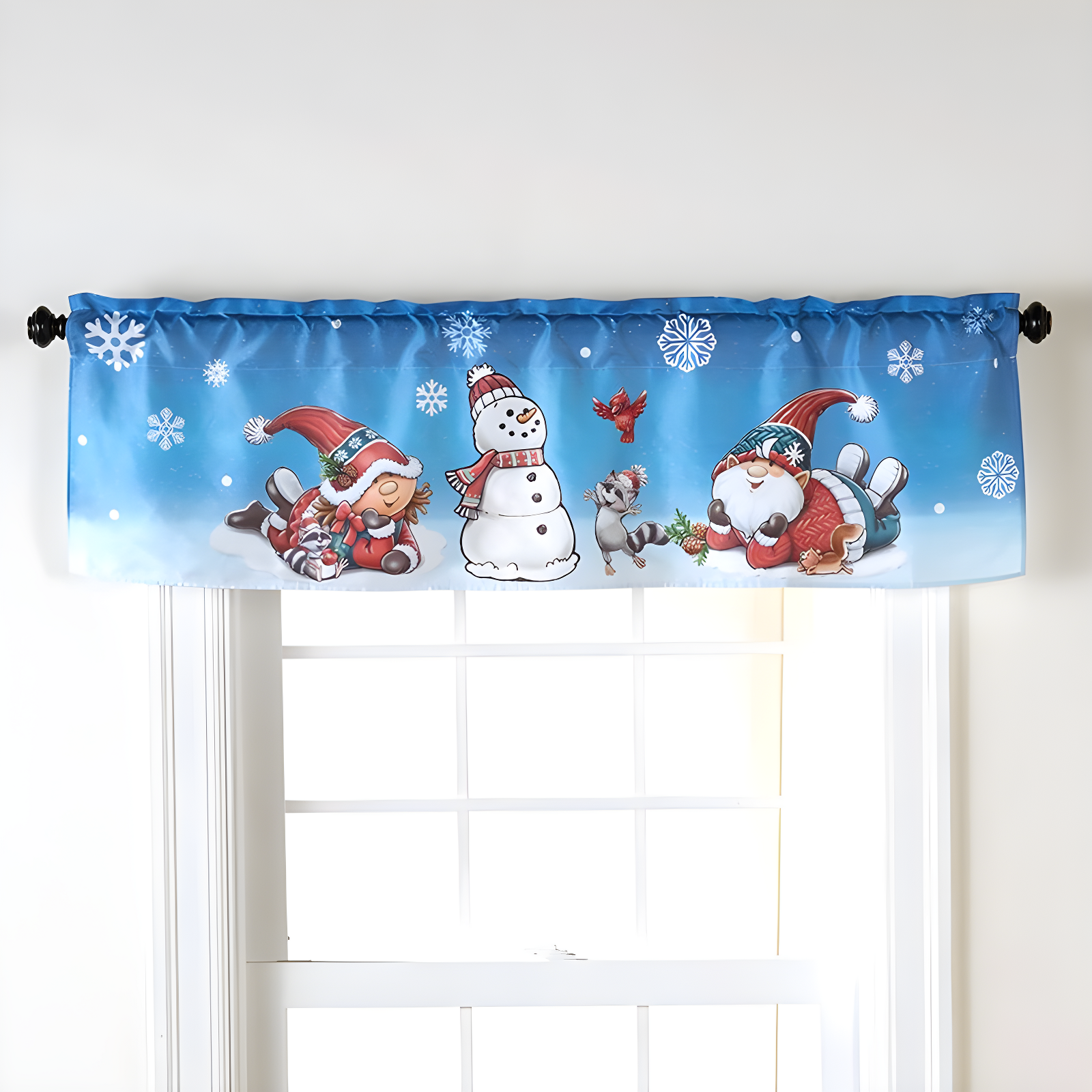 Petunia and Gnorme Blue Polyester Christmas Valance