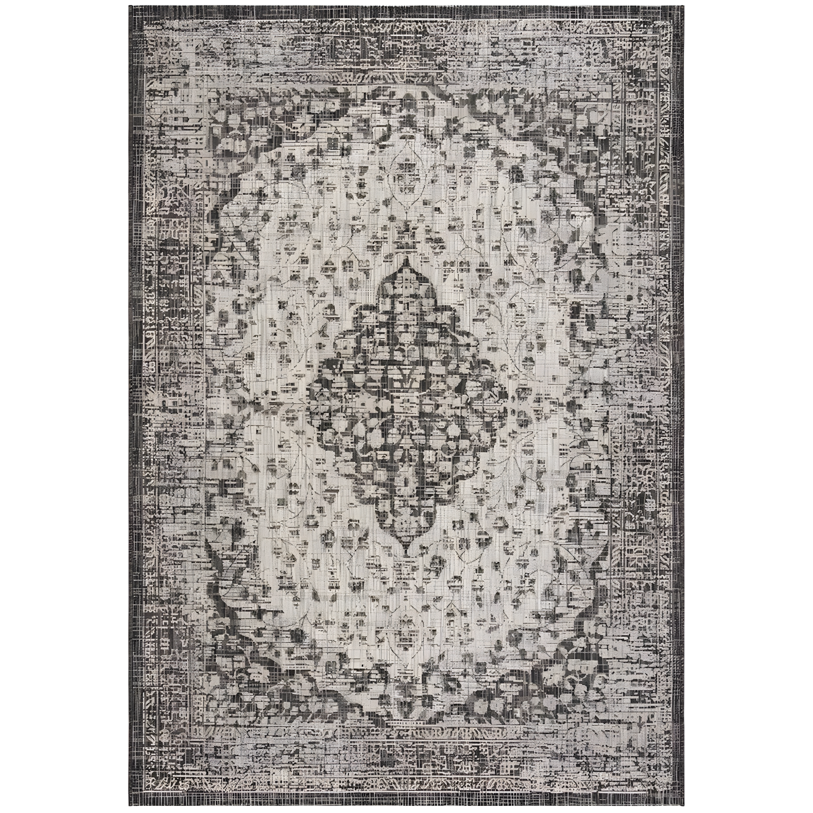 Grey and Black 8' x 10' Synthetic Easy Care Area Rug