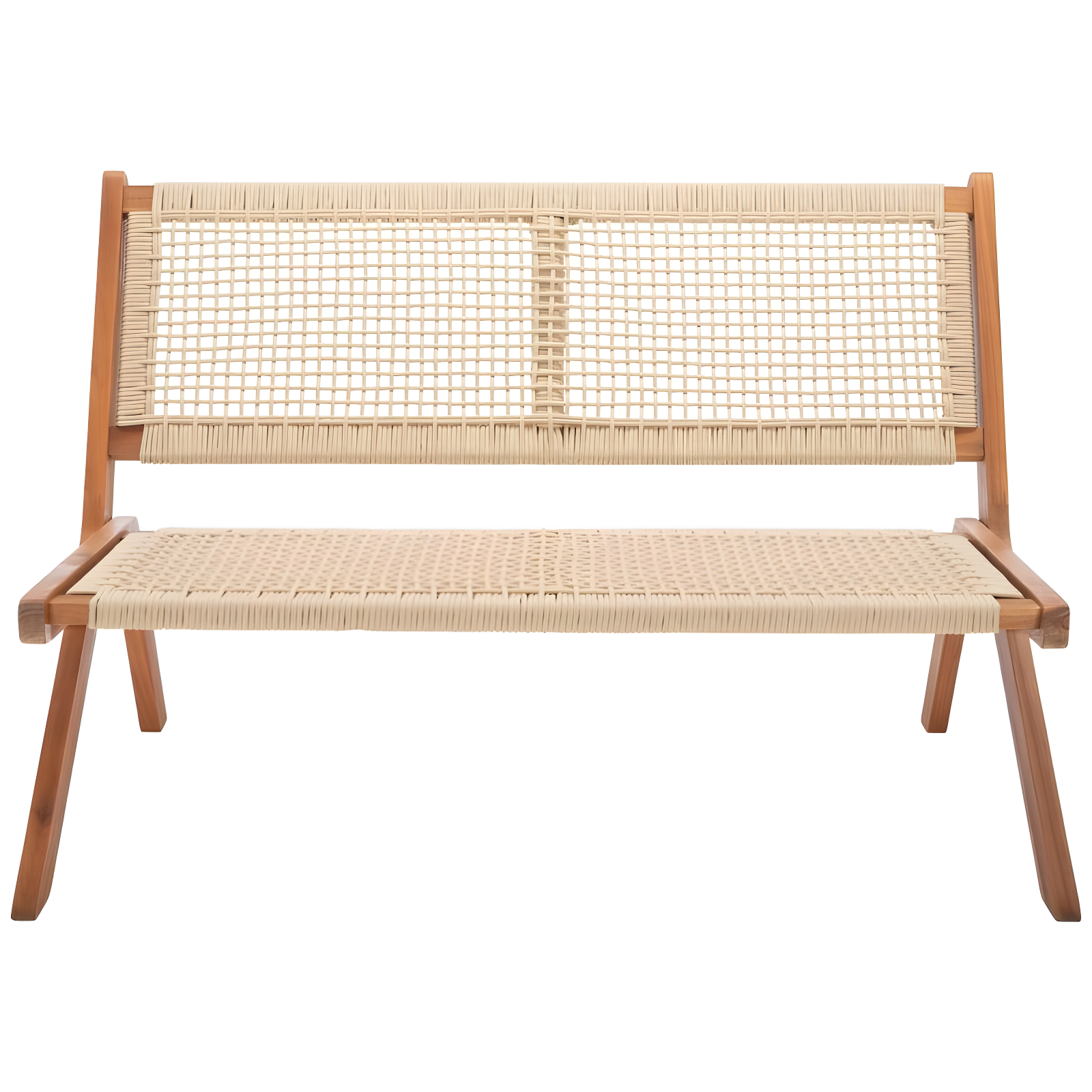 Natural Wood and Rope Folding Outdoor Bench