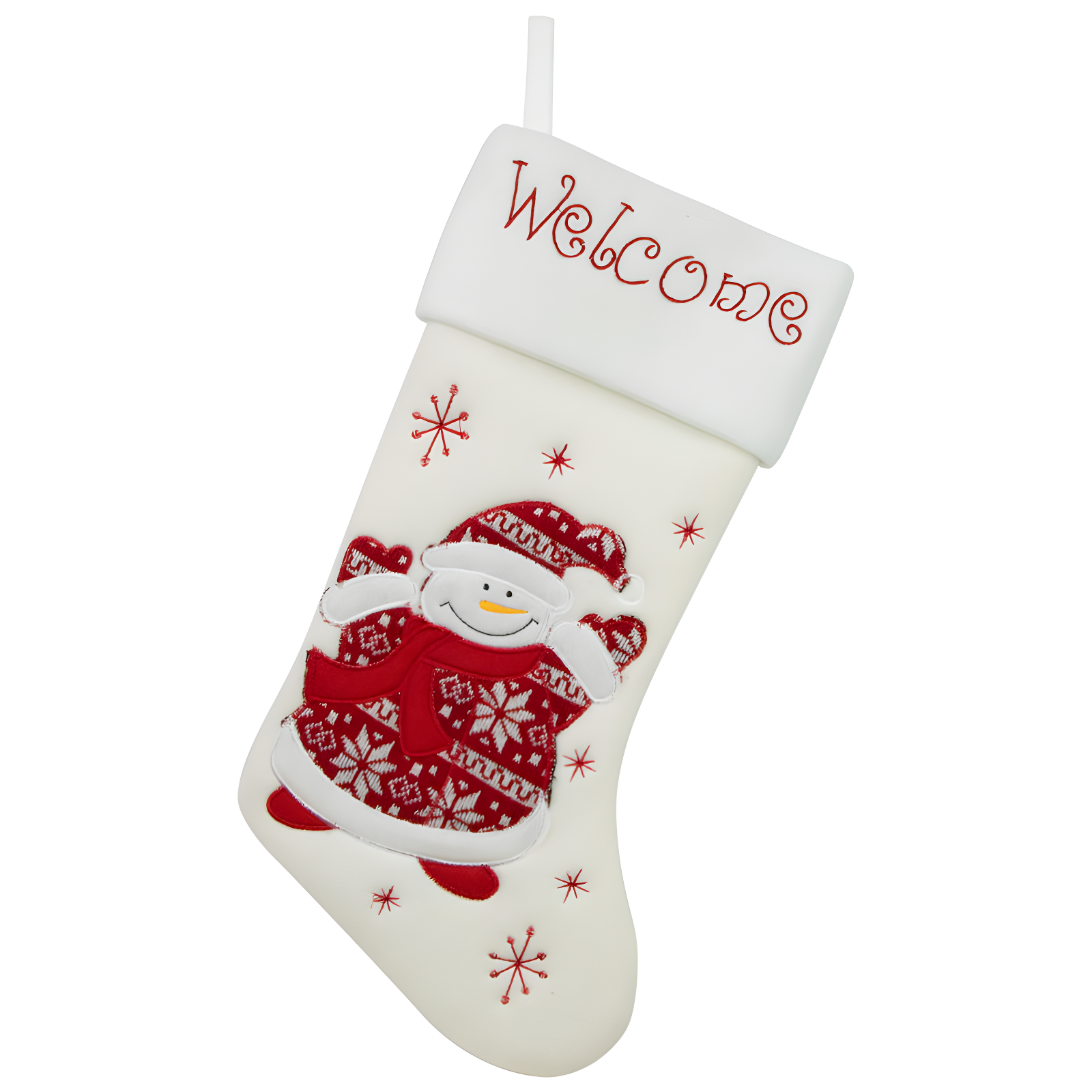 17" White and Red Embroidered Snowman Christmas Stocking