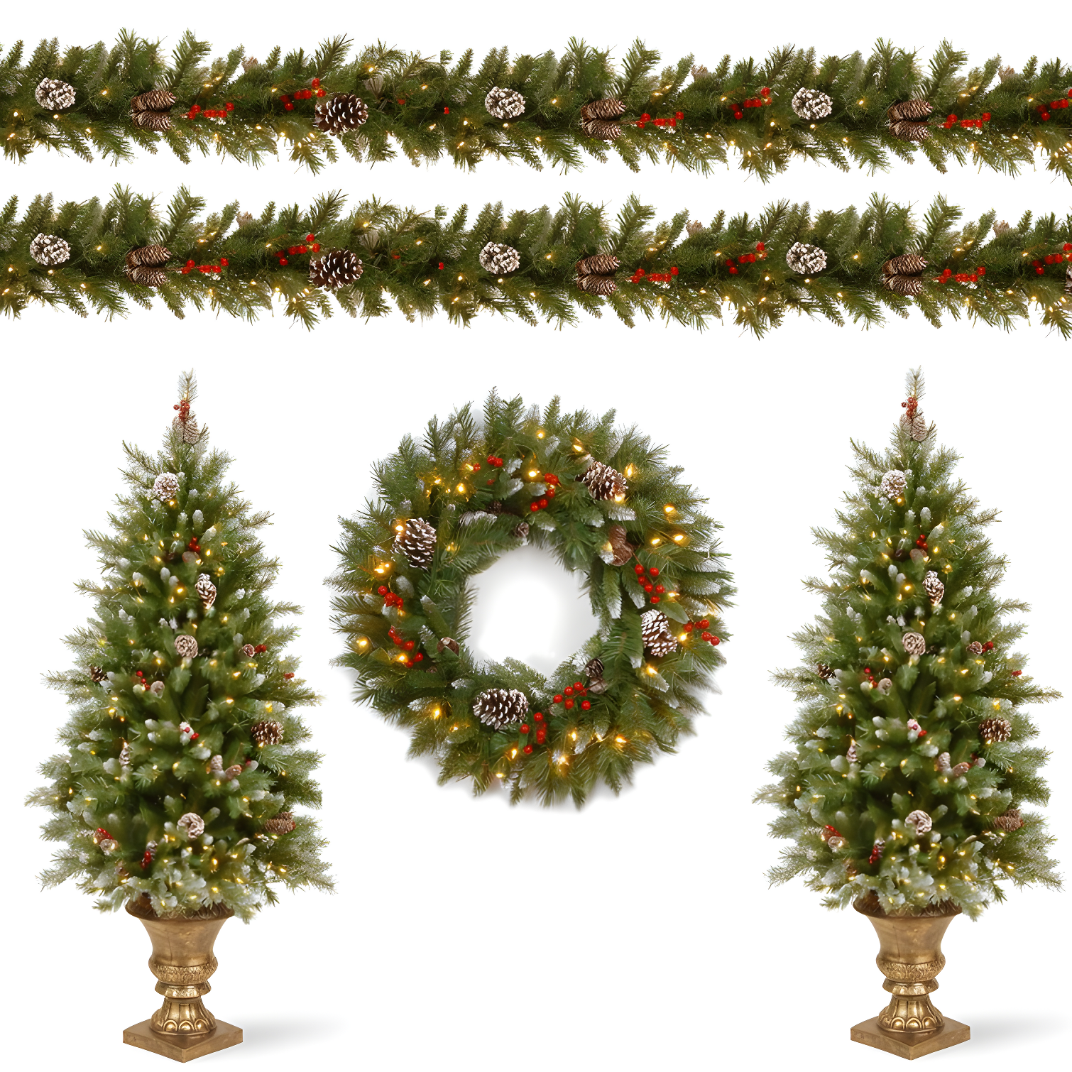 Pre-Lit Frosted Pine Cone Christmas Decor Set with Lights