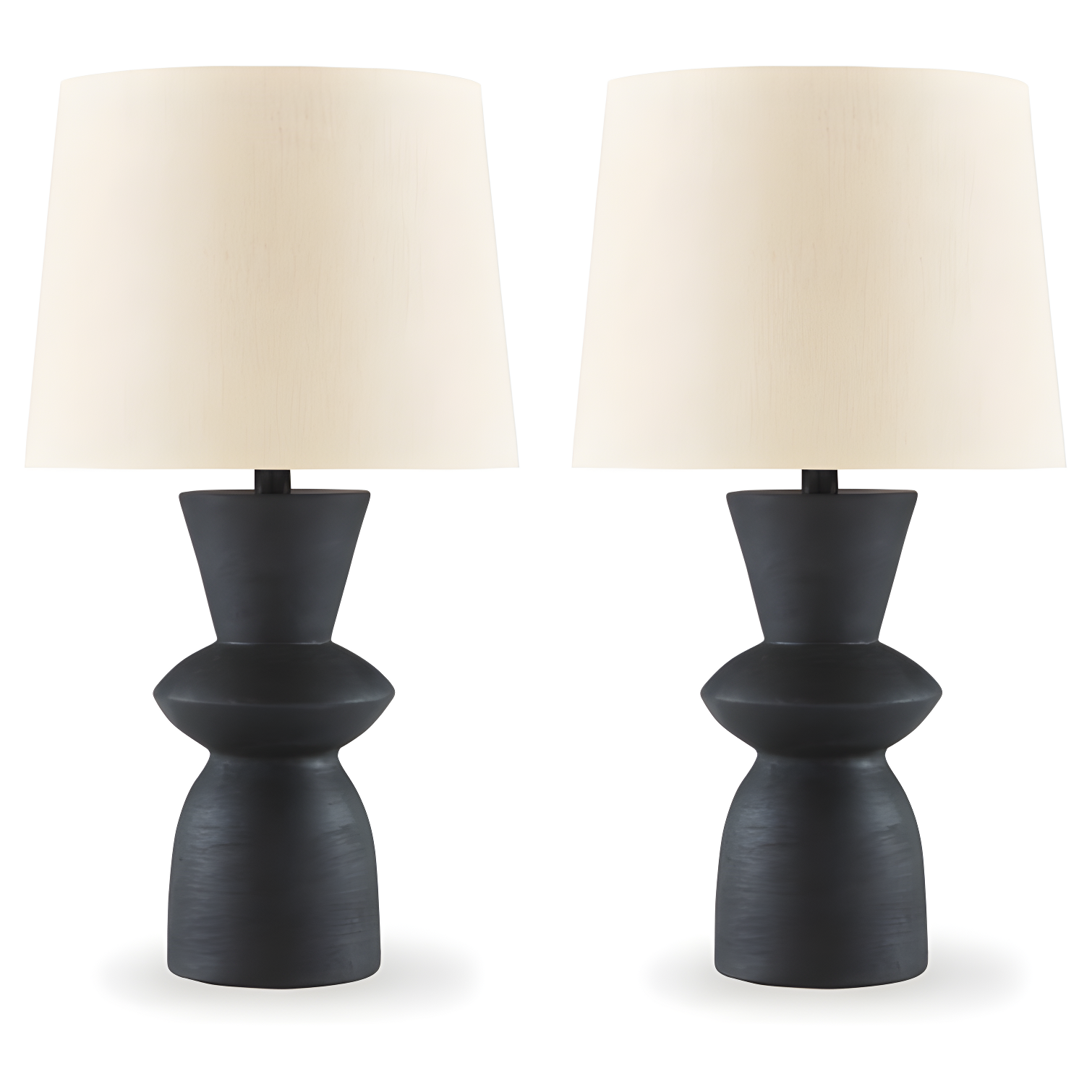 Distressed Black Paper Composite Table Lamp Set with Fabric Shade