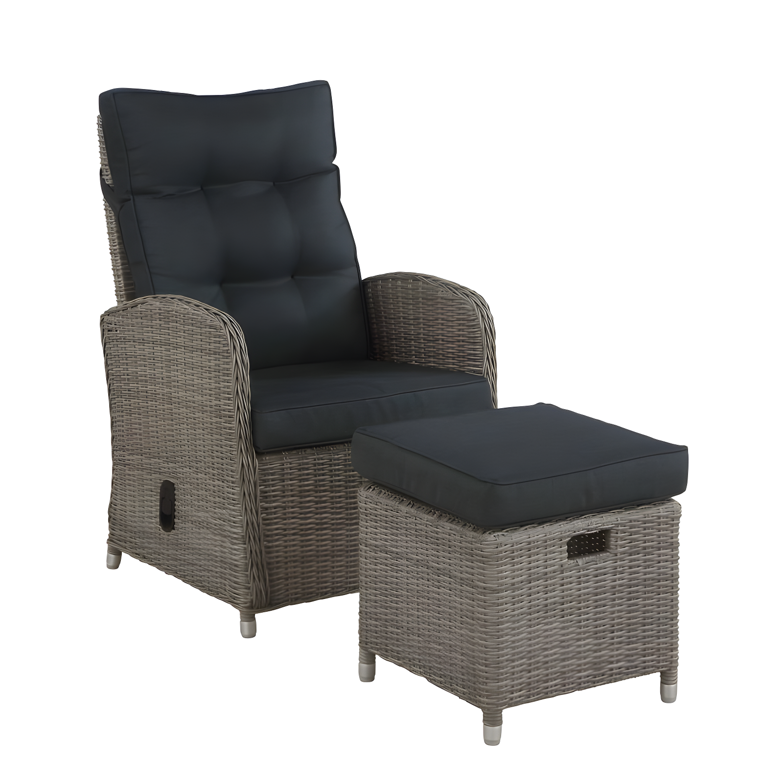 Gray Monaco 40'' All-Weather Wicker Outdoor Recliner with Ottoman