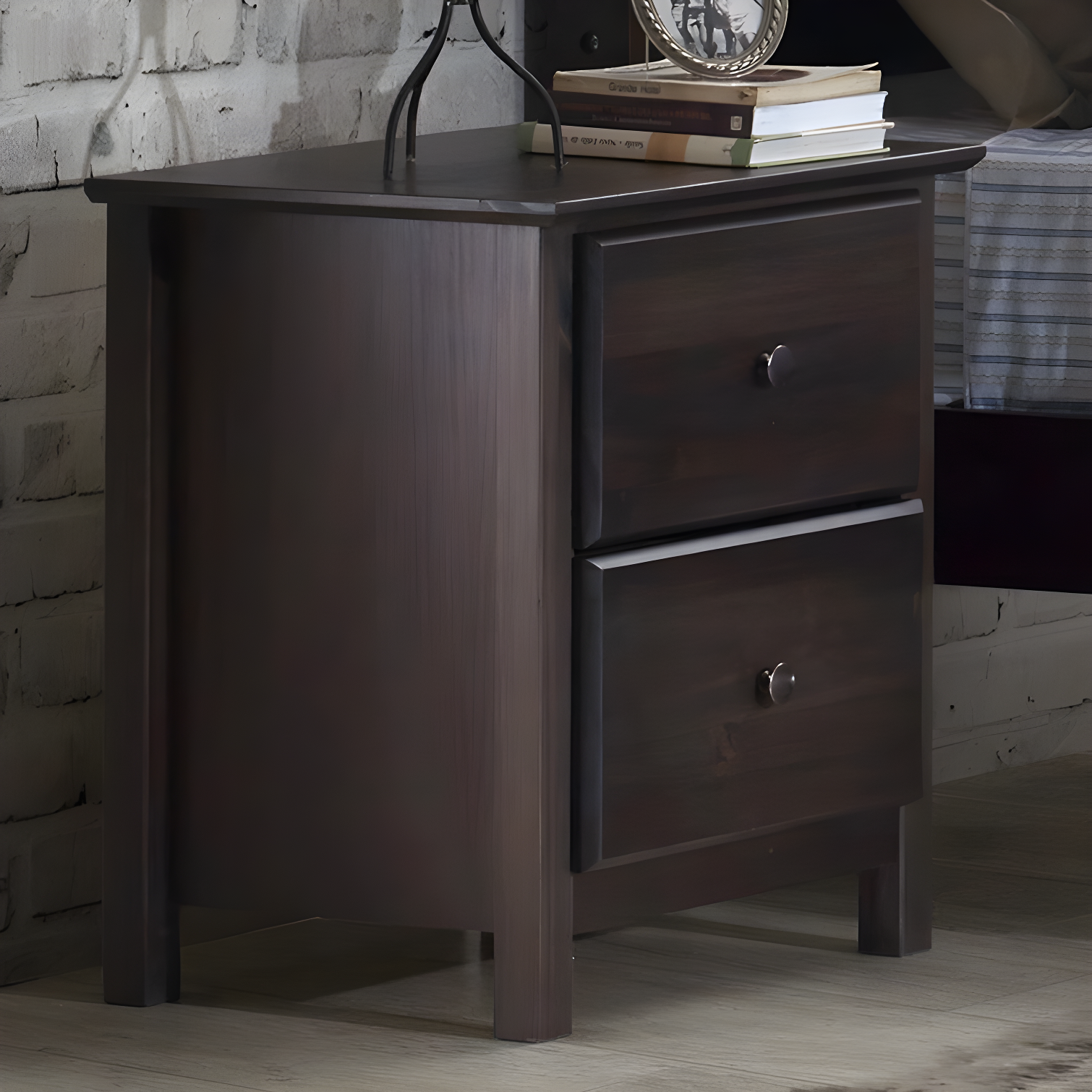 Espresso Solid Wood 2-Drawer Shaker Nightstand