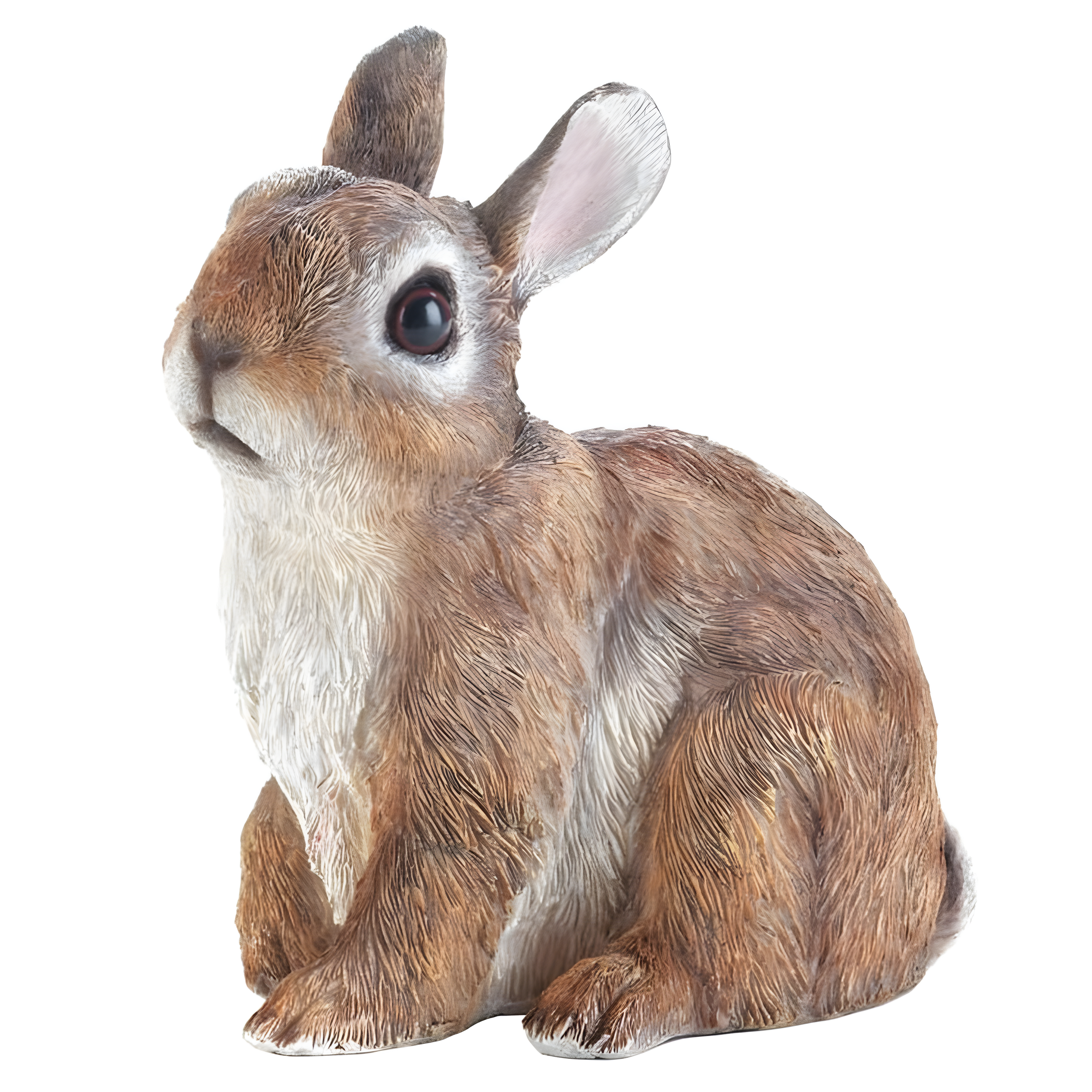 Adorable Brown and White Polyresin Sitting Bunny Statue