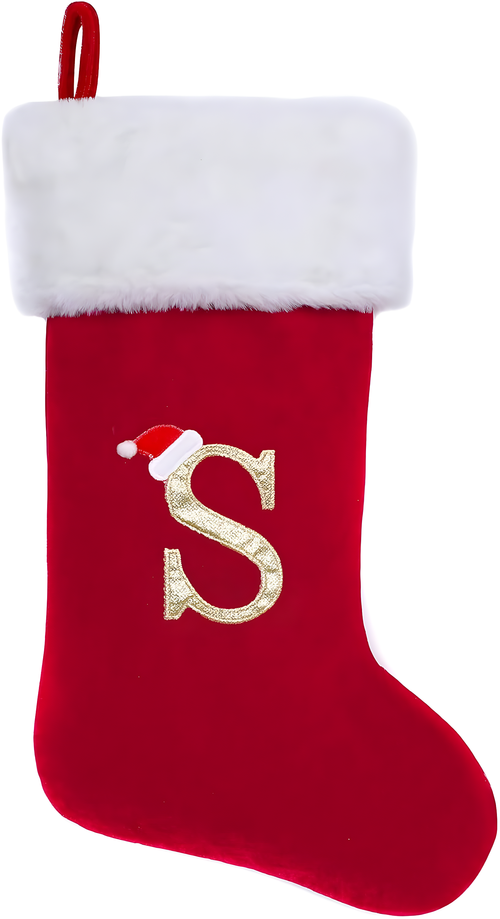 20-Inch Red Velvet Christmas Stocking with White Plush Cuff