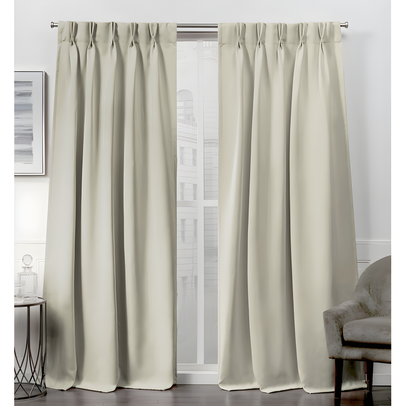 Linen Sateen Twill Blackout Pinch Pleat Curtain Panels