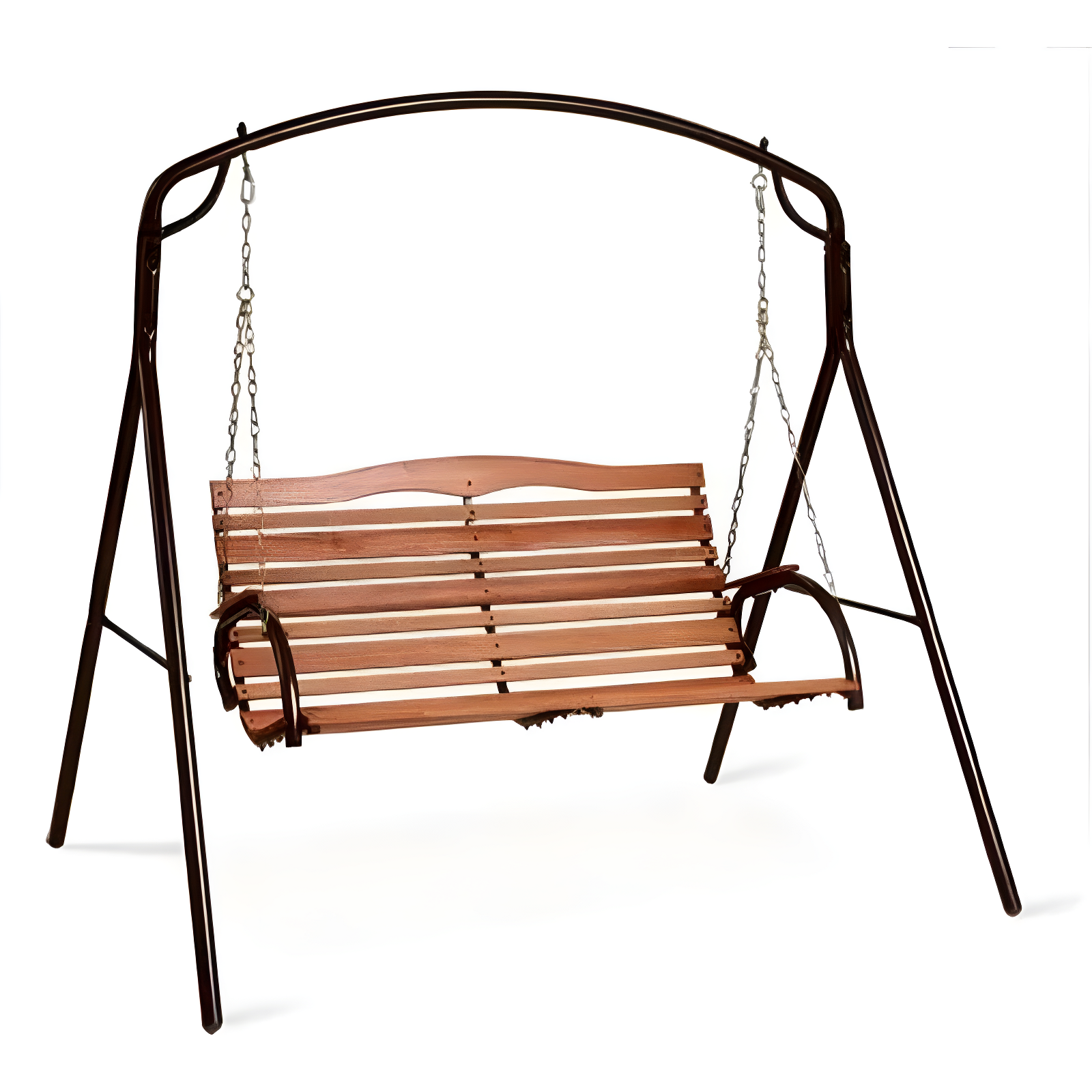 Bronze and Hardwood Outdoor Patio Swing with Chains