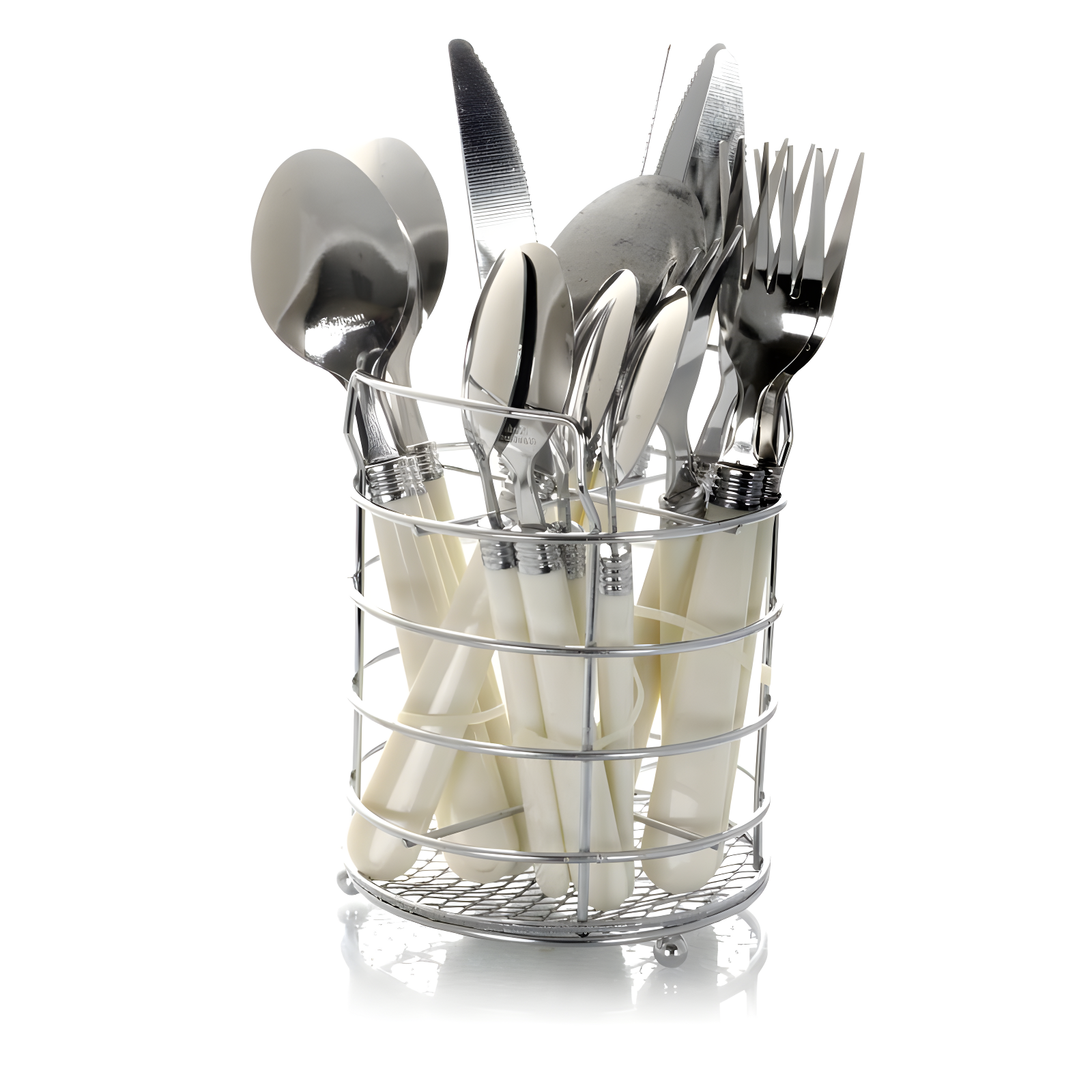 Gibson Sensations 16-Piece Stainless Steel Flatware Set with White Handles and Caddy