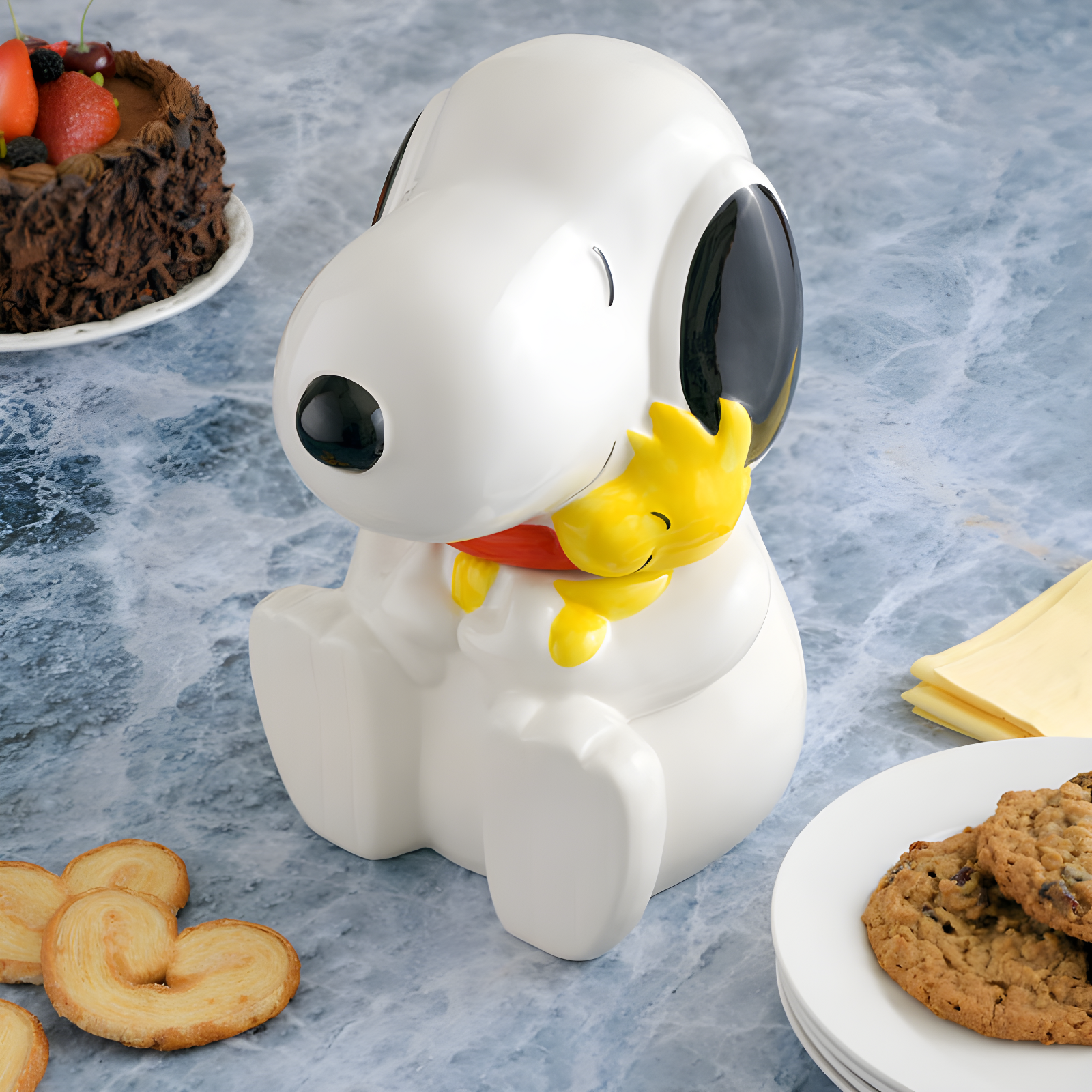 White Ceramic Snoopy and Woodstock Cookie Jar