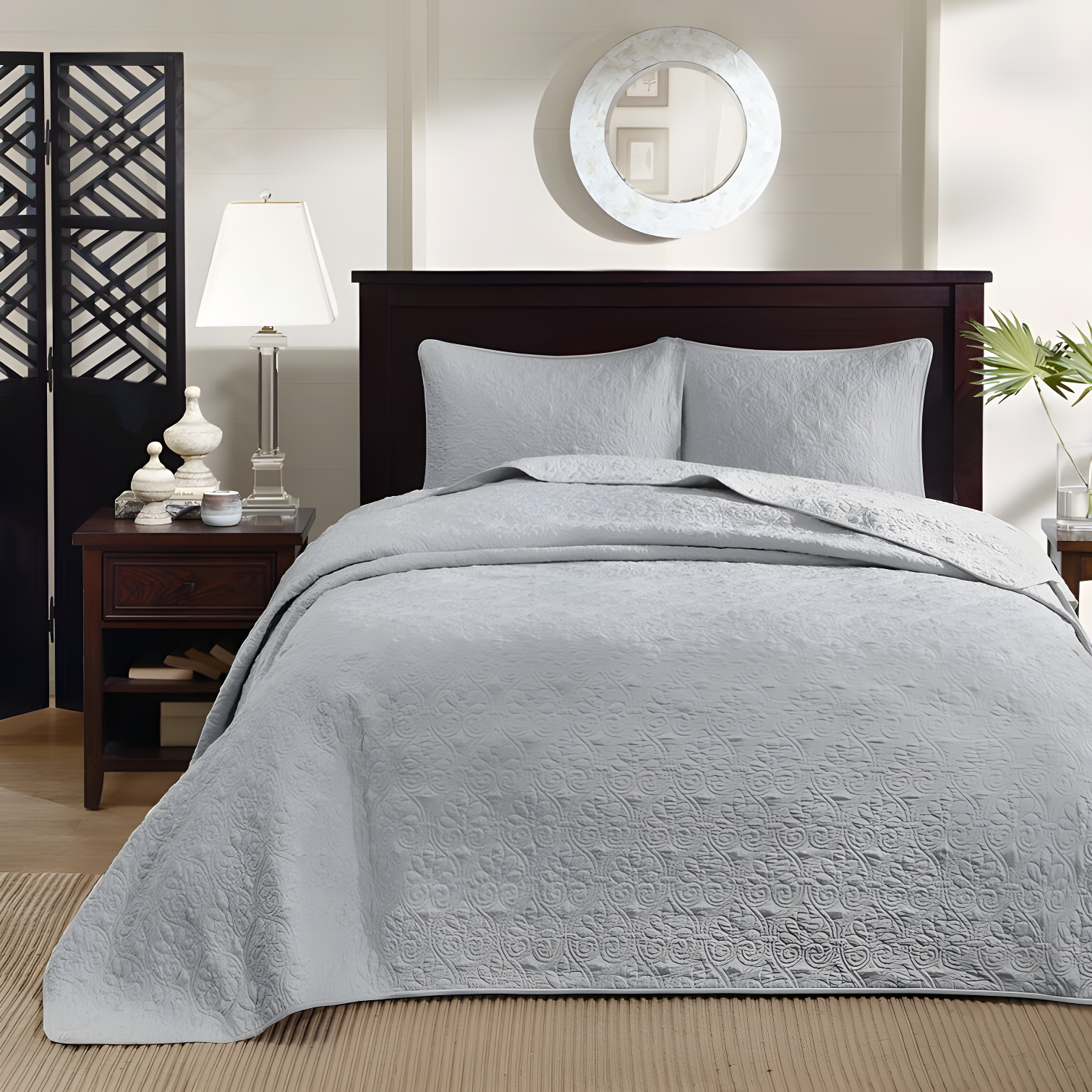 Gray Queen Reversible Microfiber Bedspread Set