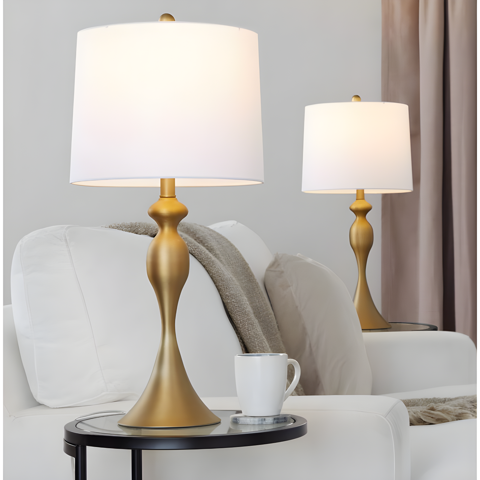 Ashland 27" White Linen Metal Table Lamp Set