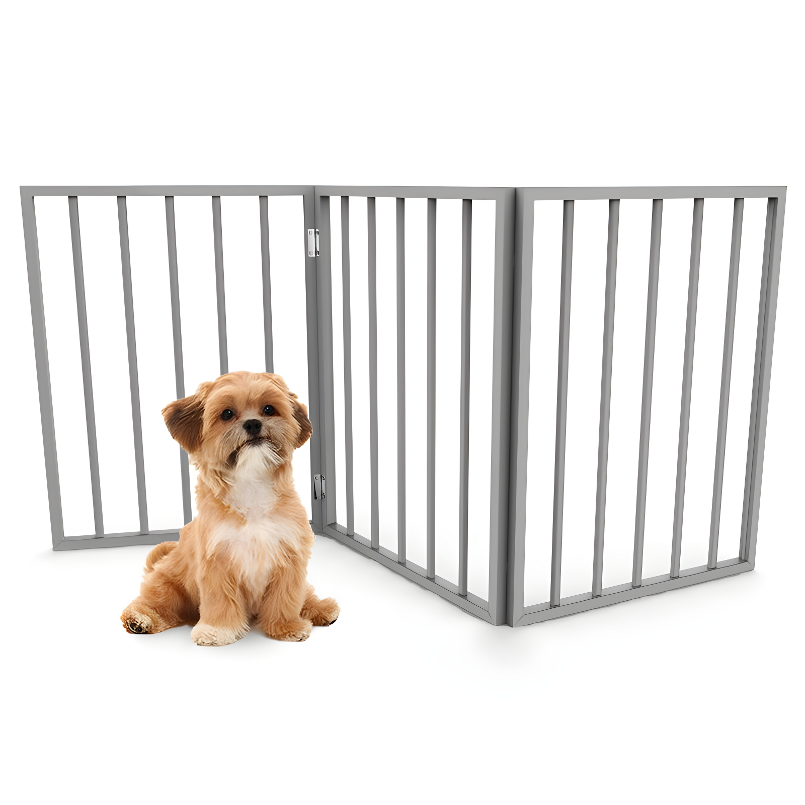 Gray 3-Panel Freestanding Metal and Plastic Pet Gate