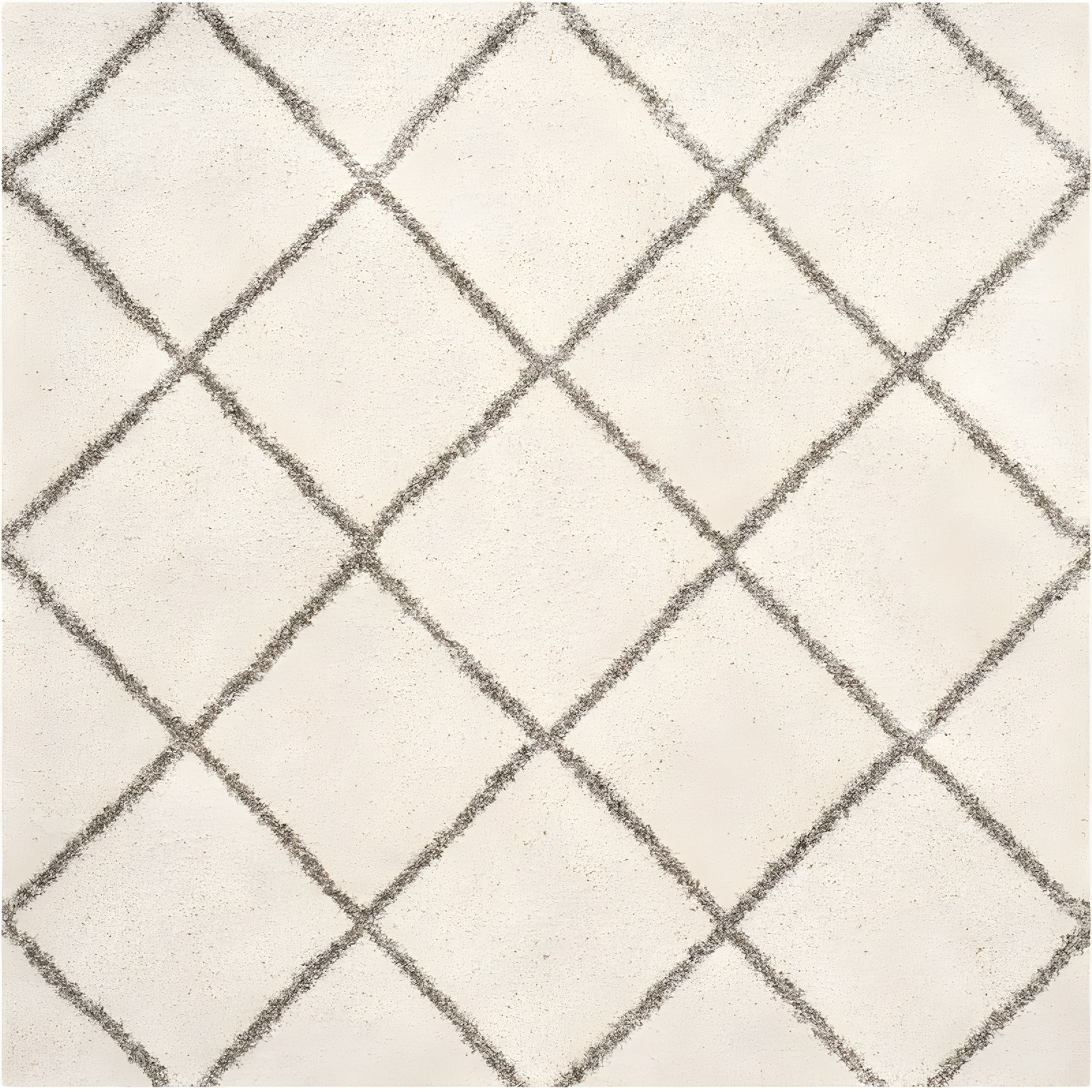 Ivory and Grey High Pile Geometric Shag Area Rug