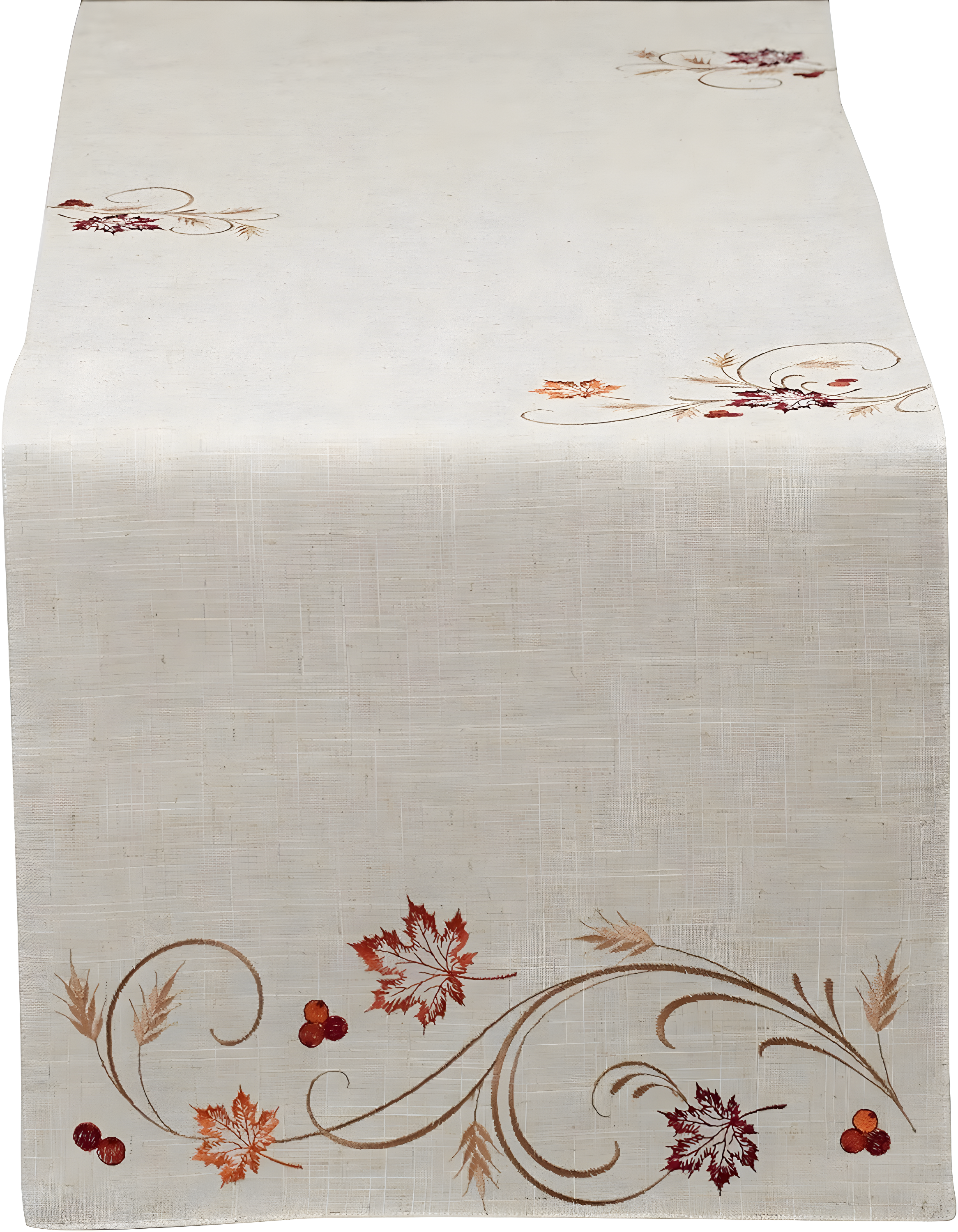 Autumn Wheat Embroidered Beige and Orange Table Runner 14x70