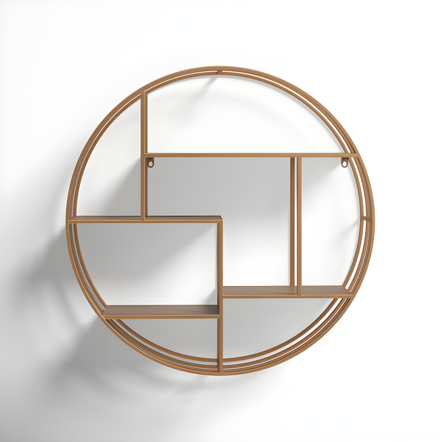 Elegant 32" Bronze Iron and Wood Round Wall Shelf for Living Spaces