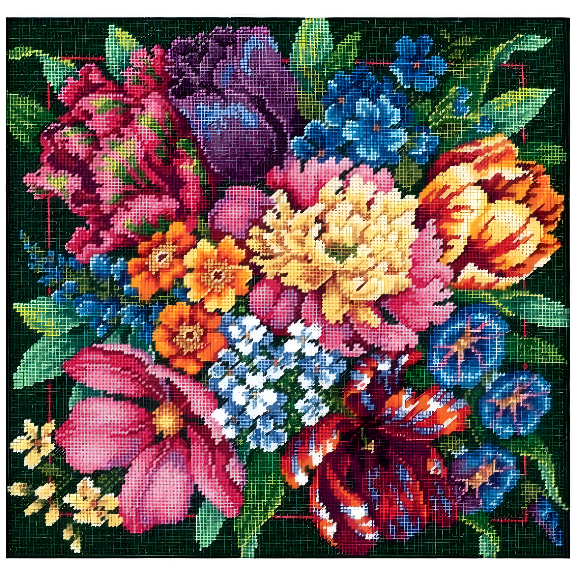 Vibrant Floral Splendor 14" Needlepoint Kit with Wool & Acrylic Yarns