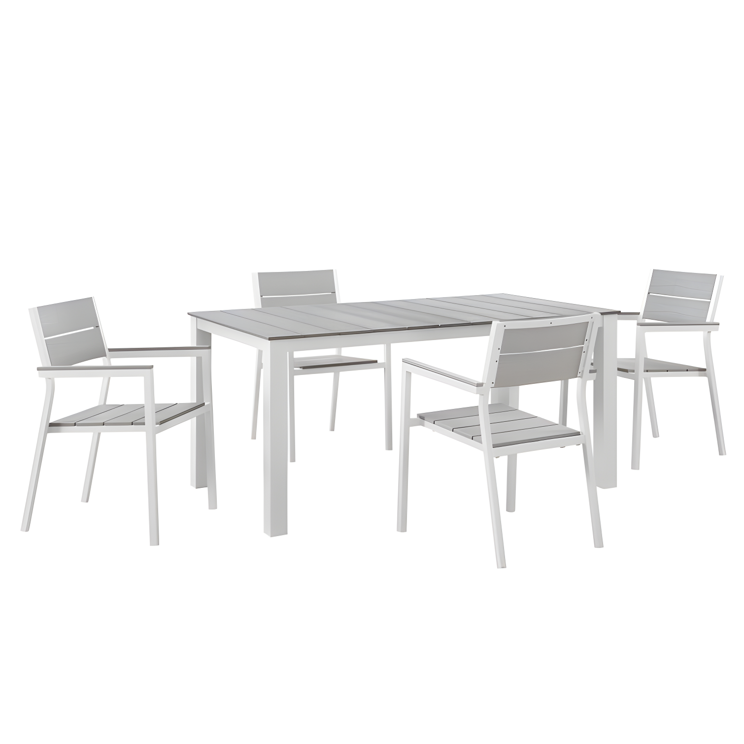 Modern Maine 5-Piece White and Light Gray Aluminum Outdoor Dining Set