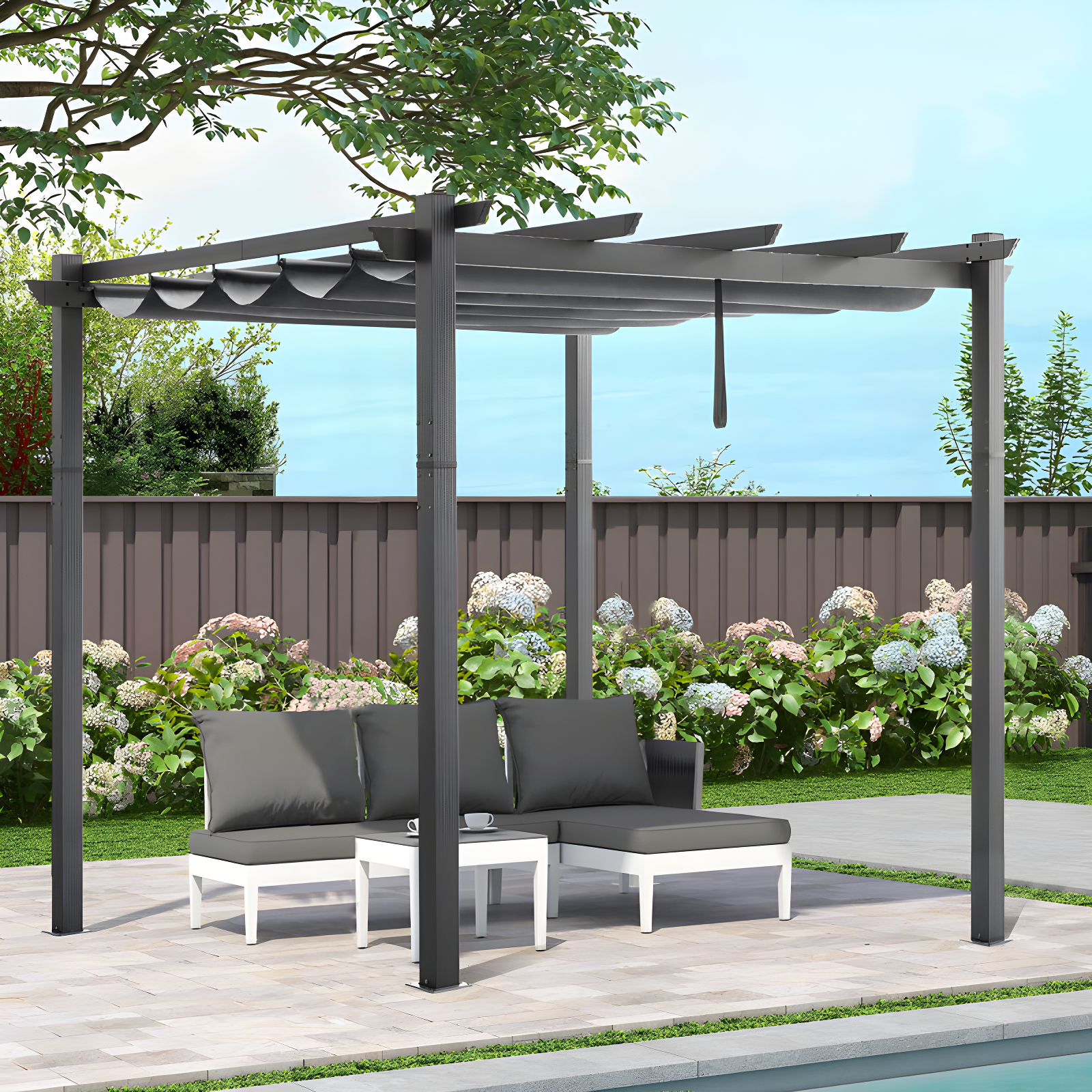 10 ft. x 10 ft. Gray Aluminum Pergola with Canopy