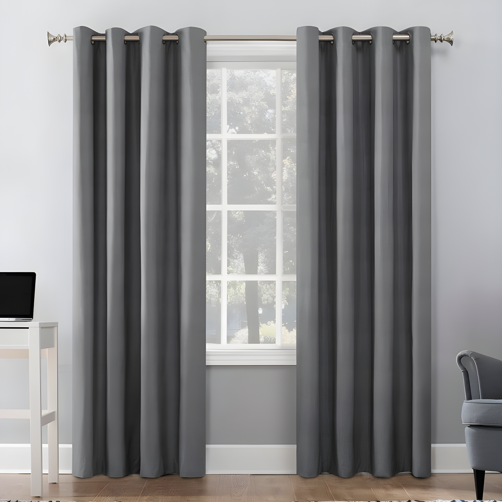 Gray Blackout Thermal Insulated Grommet Curtain Panel