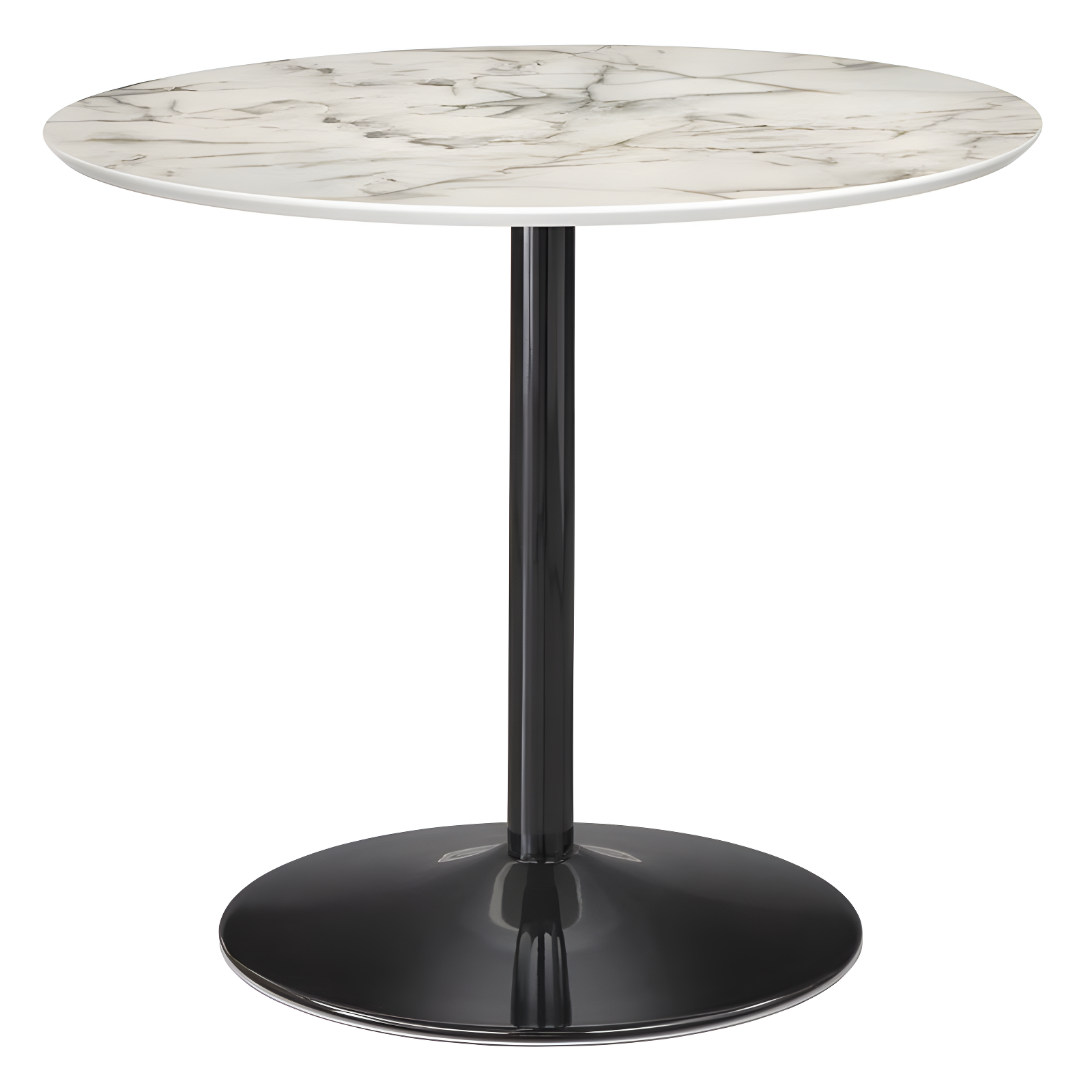 Round White Marble Top Dining Table with Black Metal Base