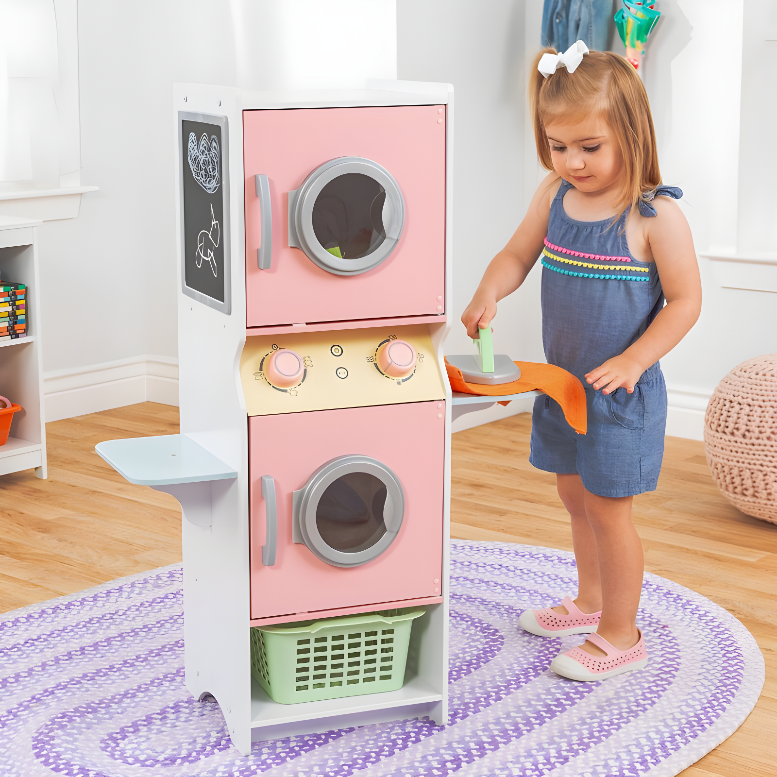 Pastel Wooden Laundry Play Set with Iron and Basket