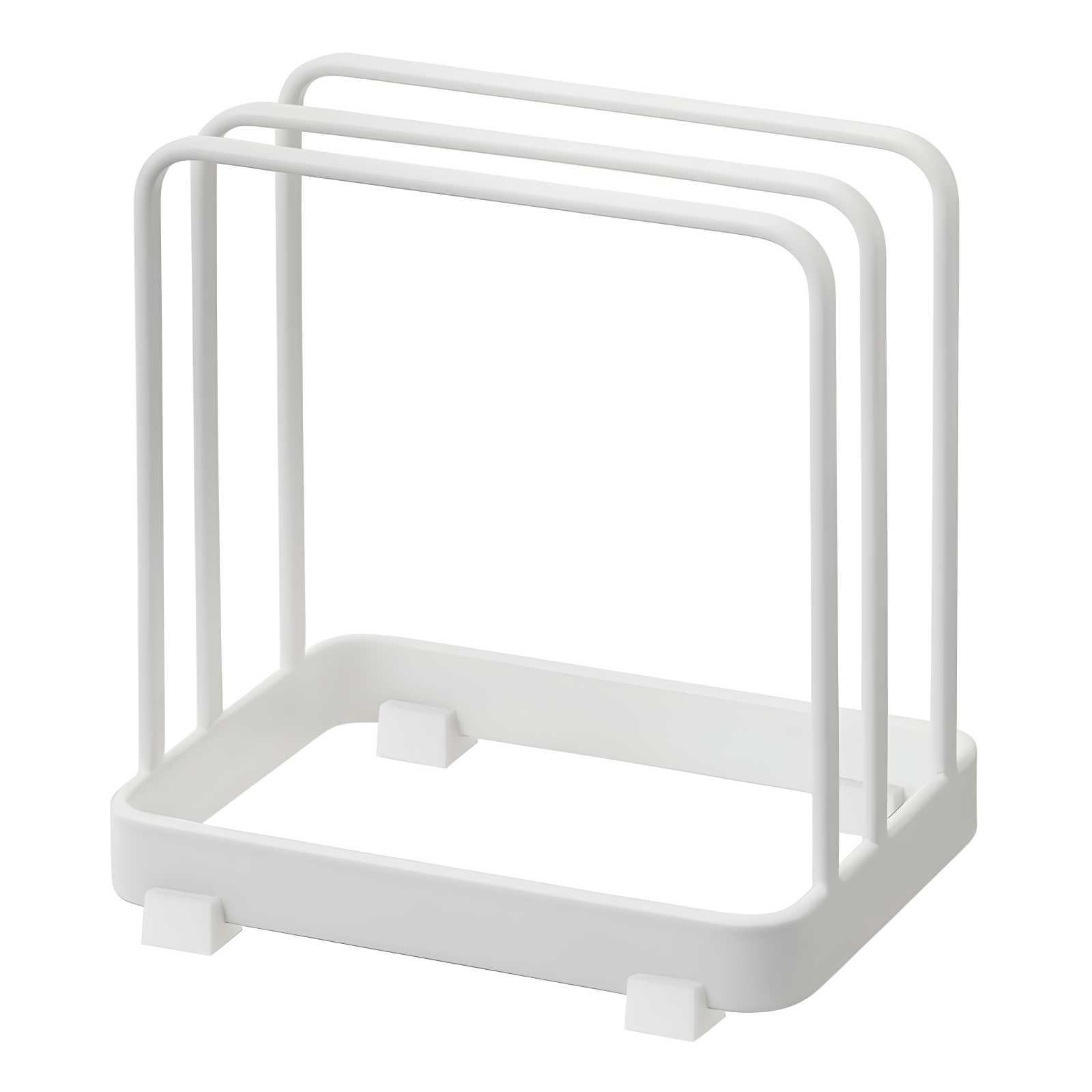 Compact White Wood and Steel Cutting Board Caddy