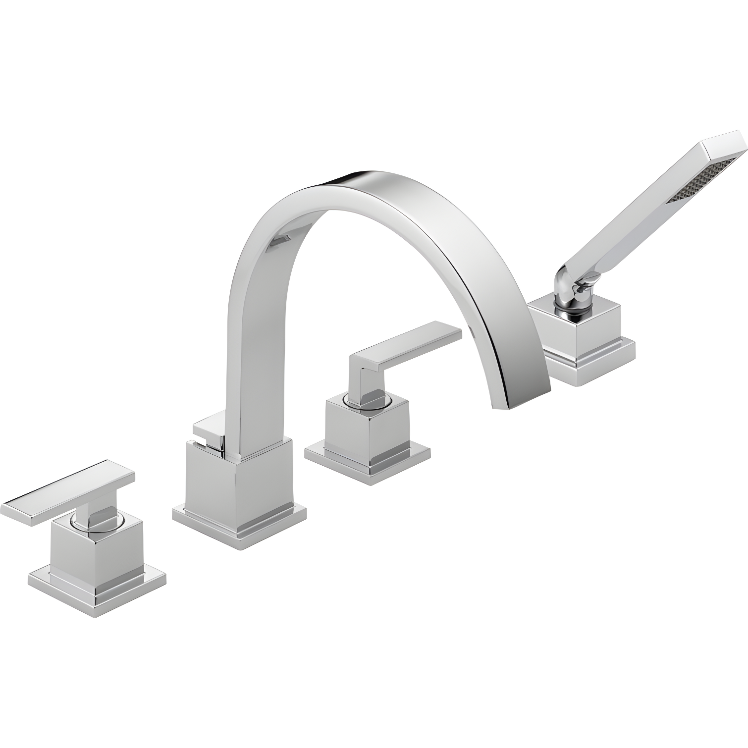 Chrome Deck Mounted Widespread Roman Tub Faucet with Handshower