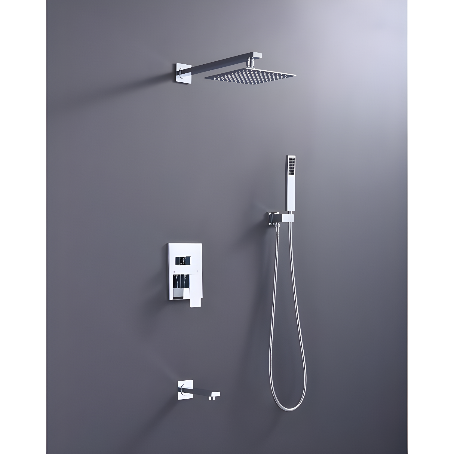 8" Chrome Wall Mounted Rain Shower Set with Handheld