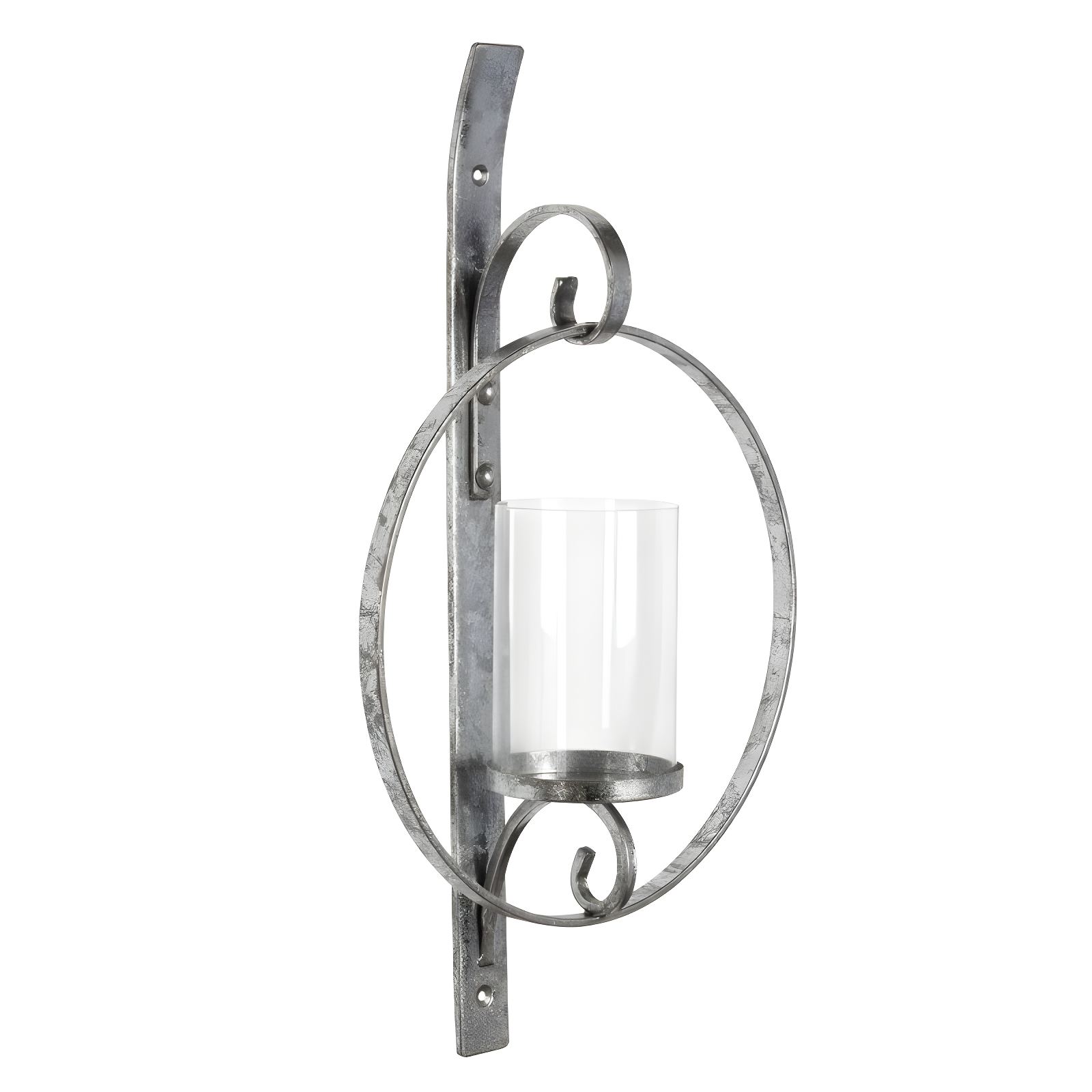 Glamorous Silver Metal Round Wall Candle Holder Sconce, 21.75"