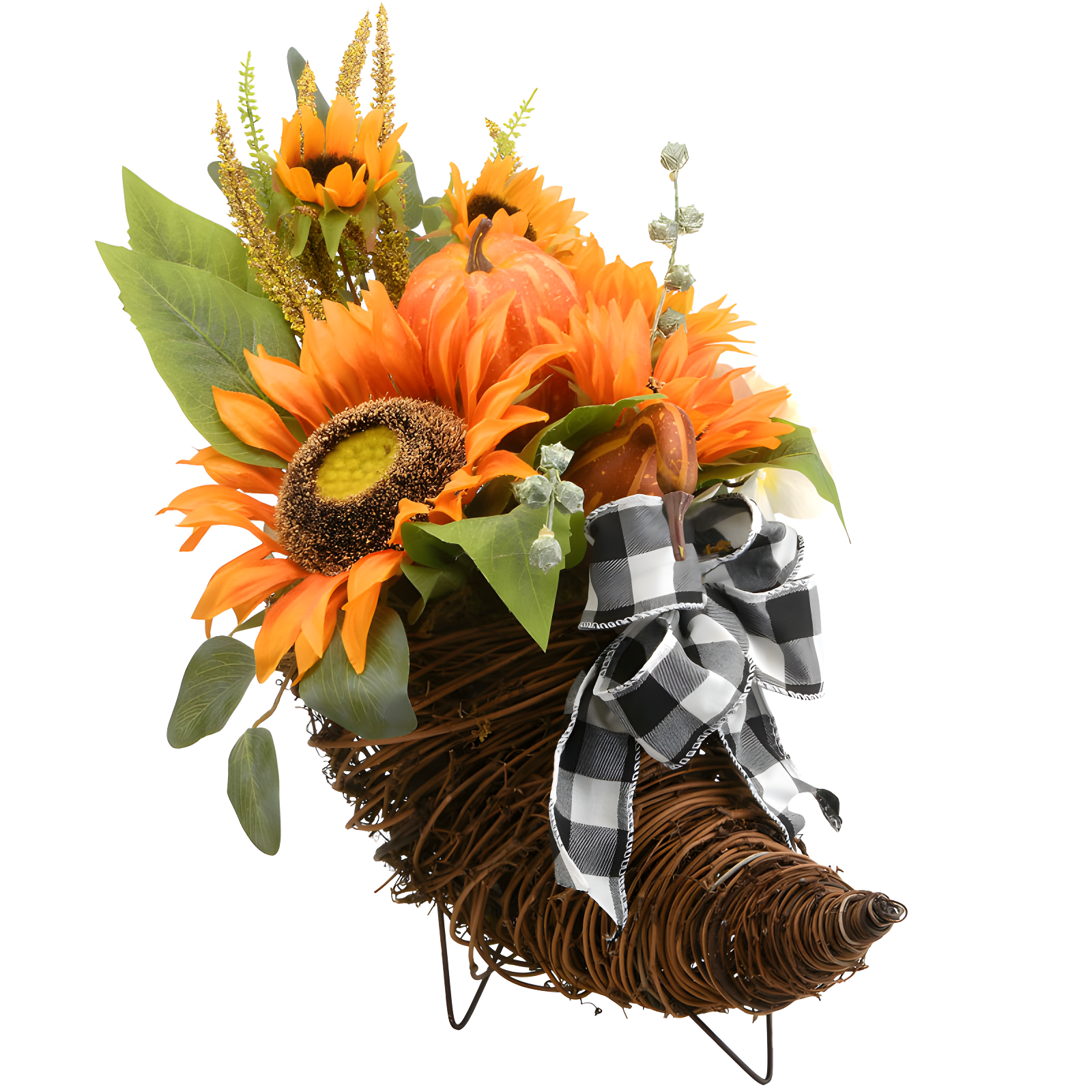 20" Harvest Sunflower and Pumpkin Cornucopia Centerpiece