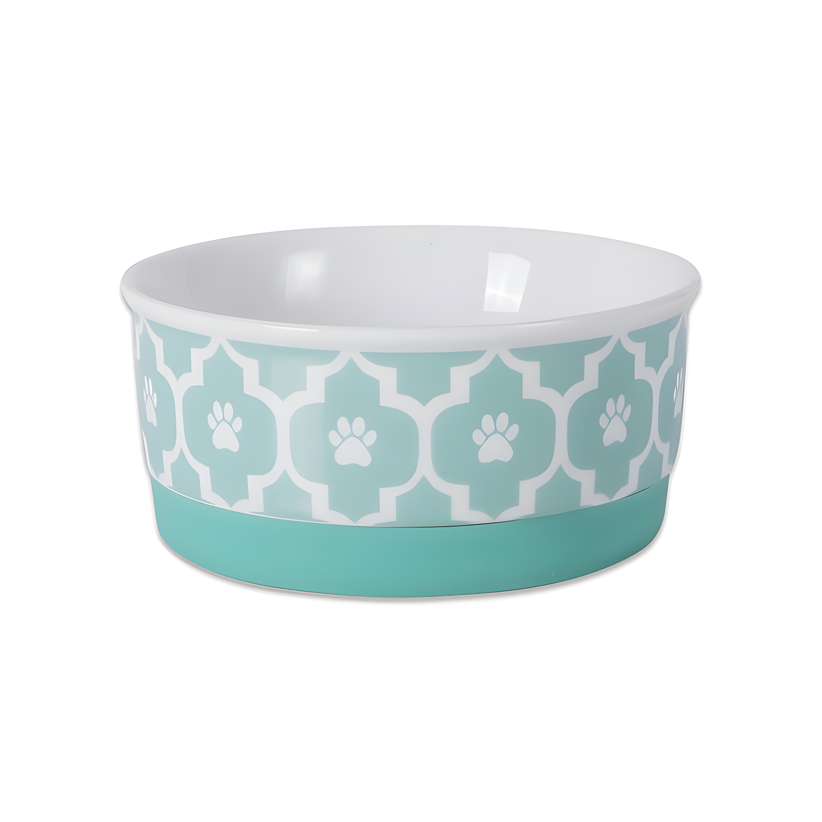 Aqua Ceramic Non-Skid Pet Bowl with Paw Print Design