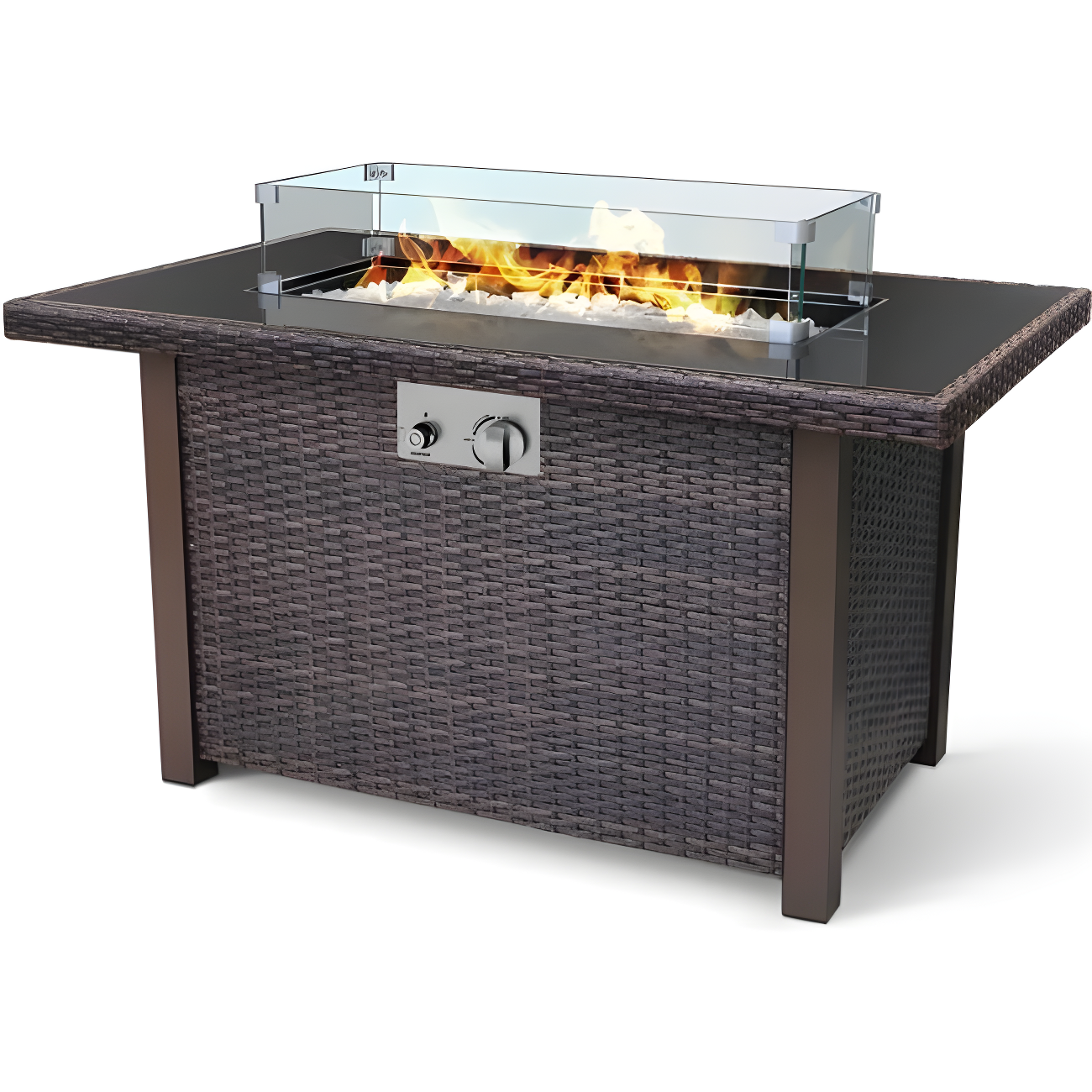 Wicker-Woven 44" Brown Steel Propane Gas Fire Pit Table