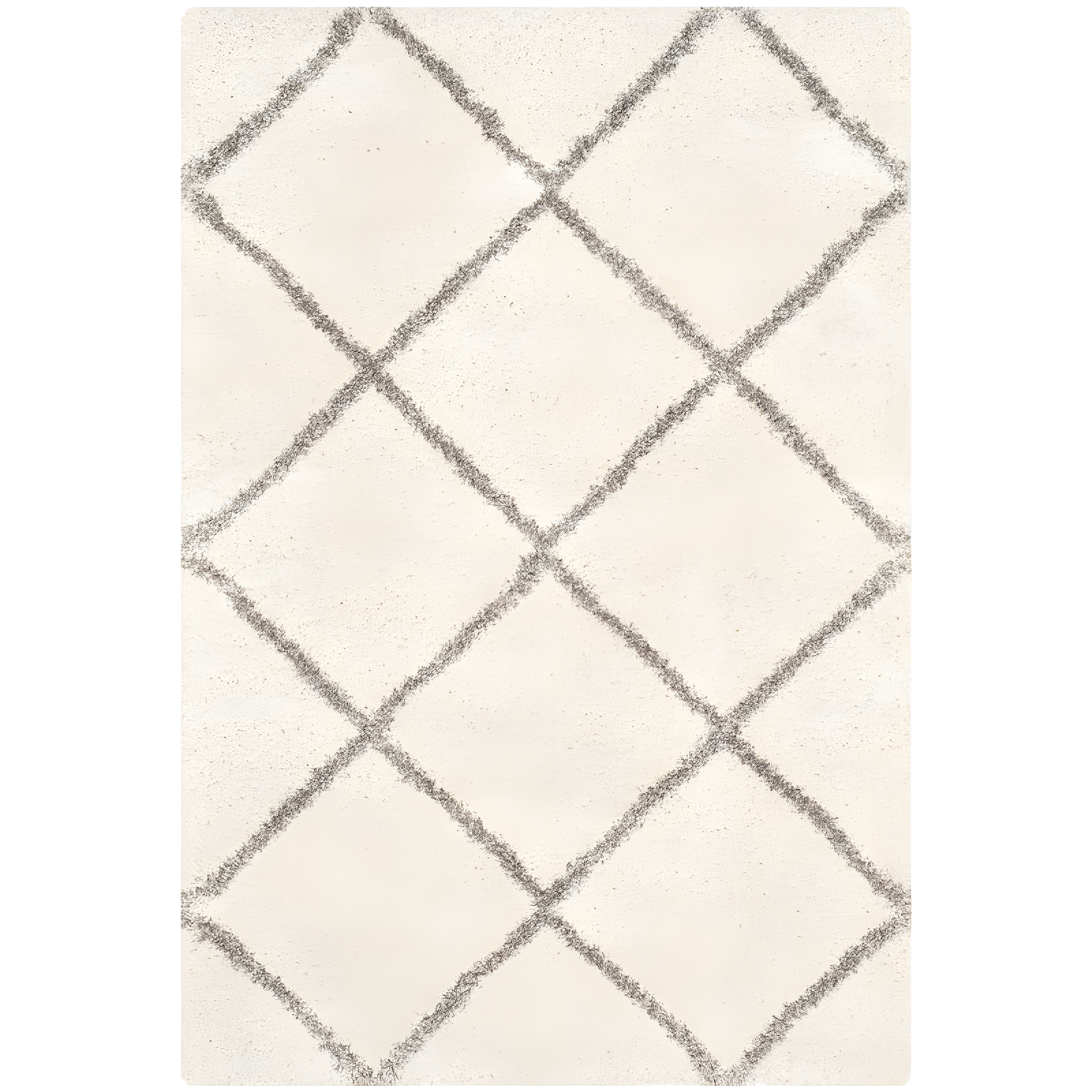 Ivory and Grey Diamond Shag Round Area Rug - Hand-knotted Easy Care