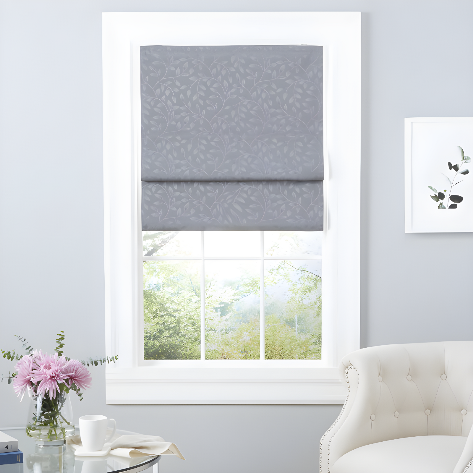 Gray Cordless Fabric Blackout Roman Shade