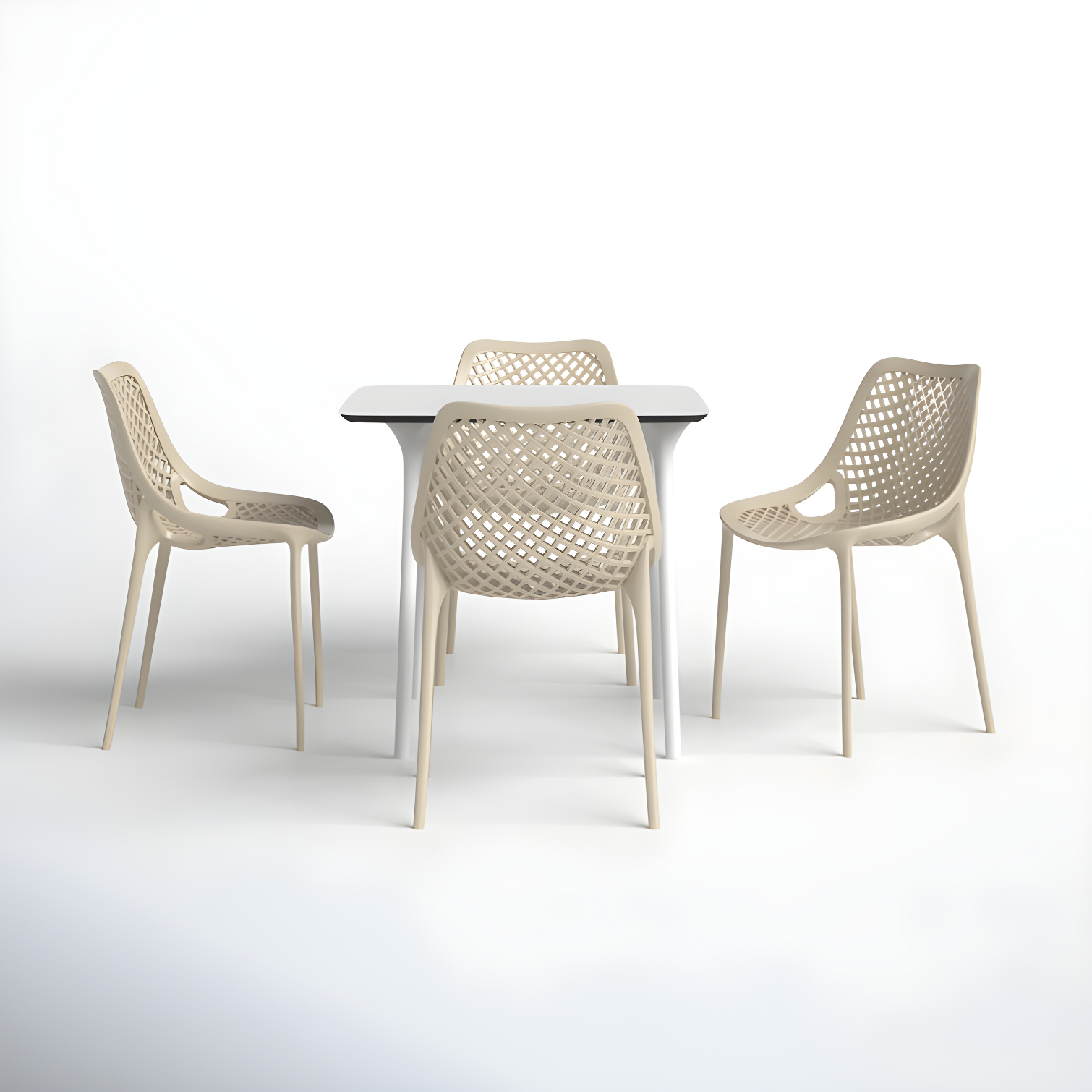 White and Taupe 4-Person Square Outdoor Dining Set