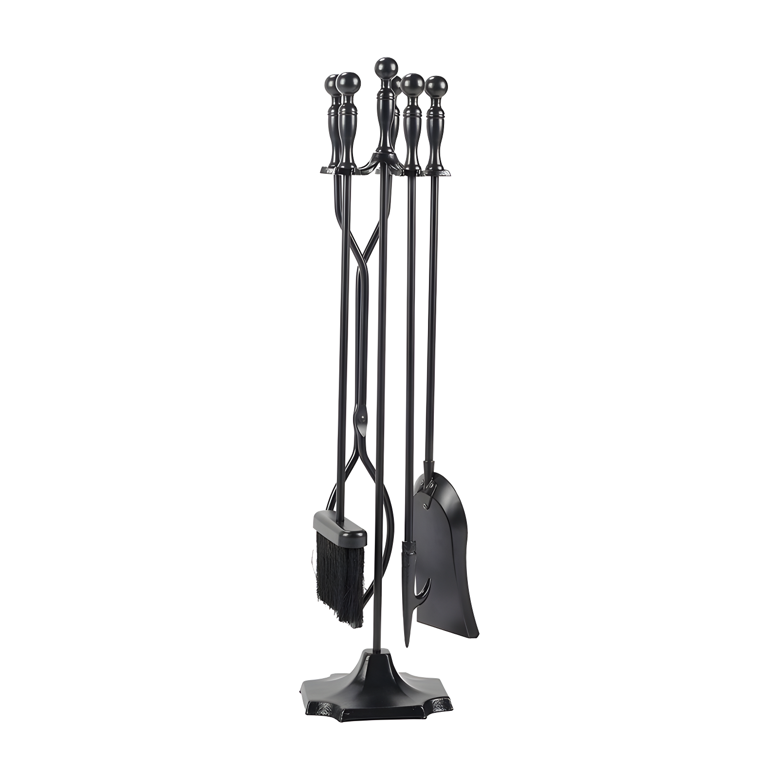 Black Cast Iron 5-Piece Fireplace Tool Set with Stand