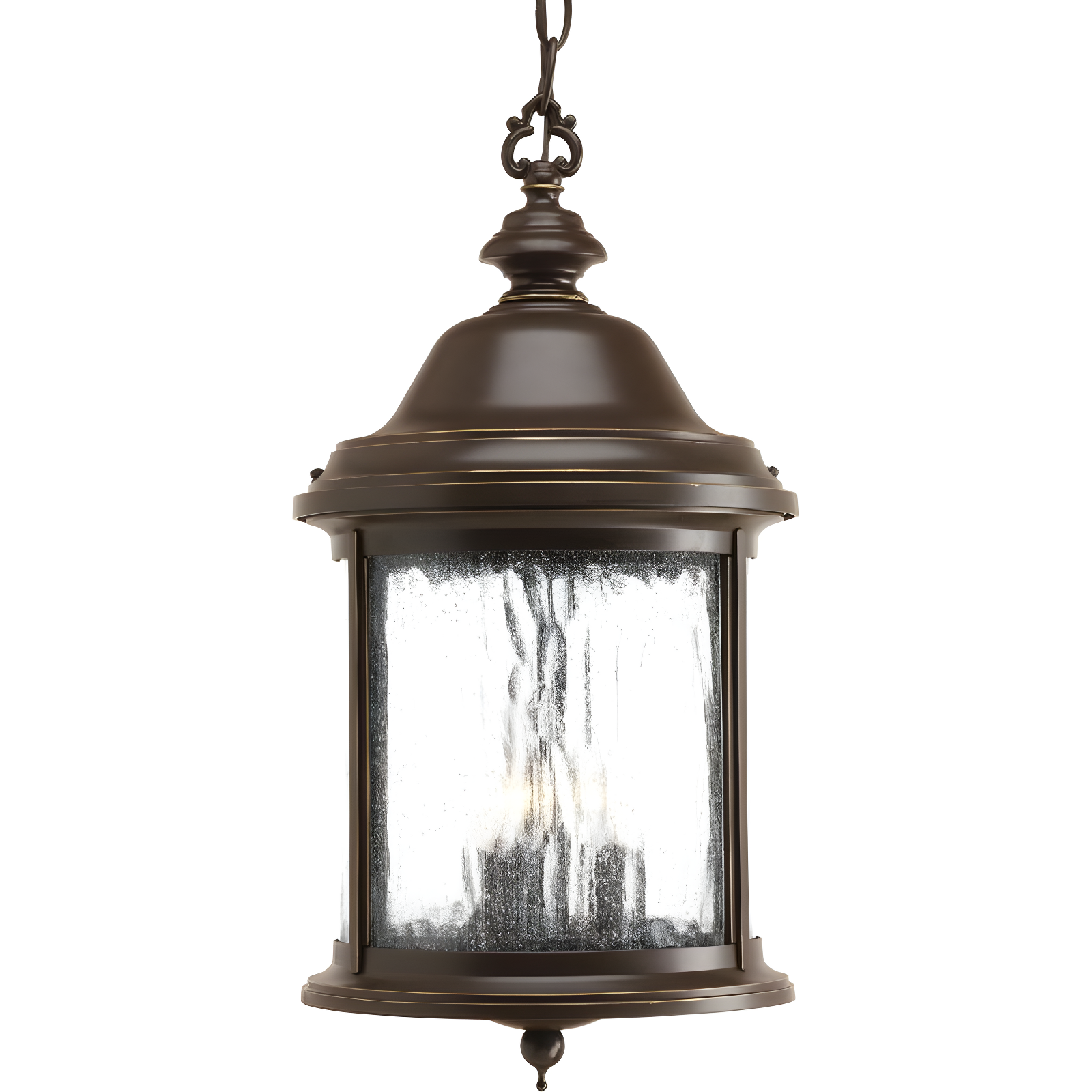 Ashmore Antique Bronze 3-Light Outdoor Hanging Lantern with Seeded Glass