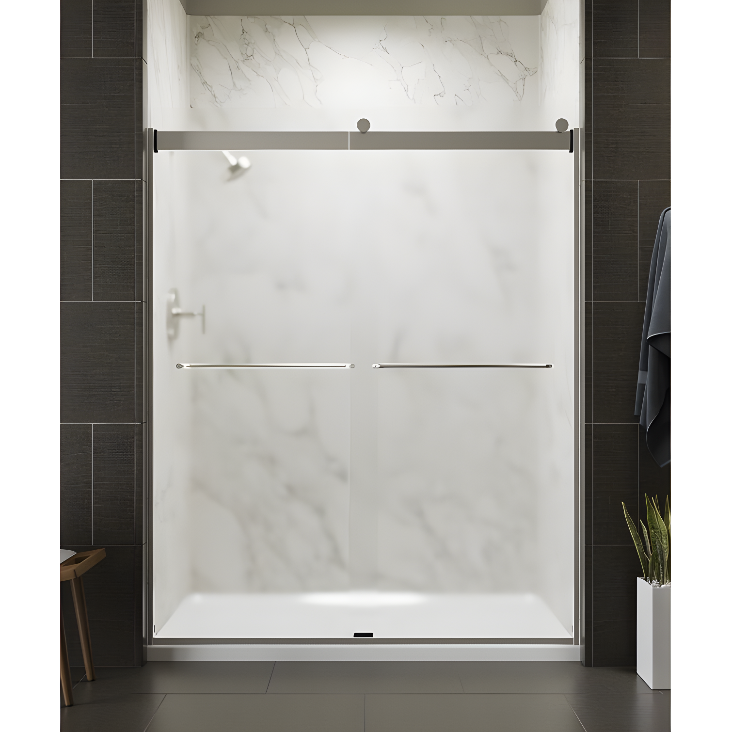 Levity 56-60" Matte Nickel Frameless Sliding Shower Door with Frosted Glass