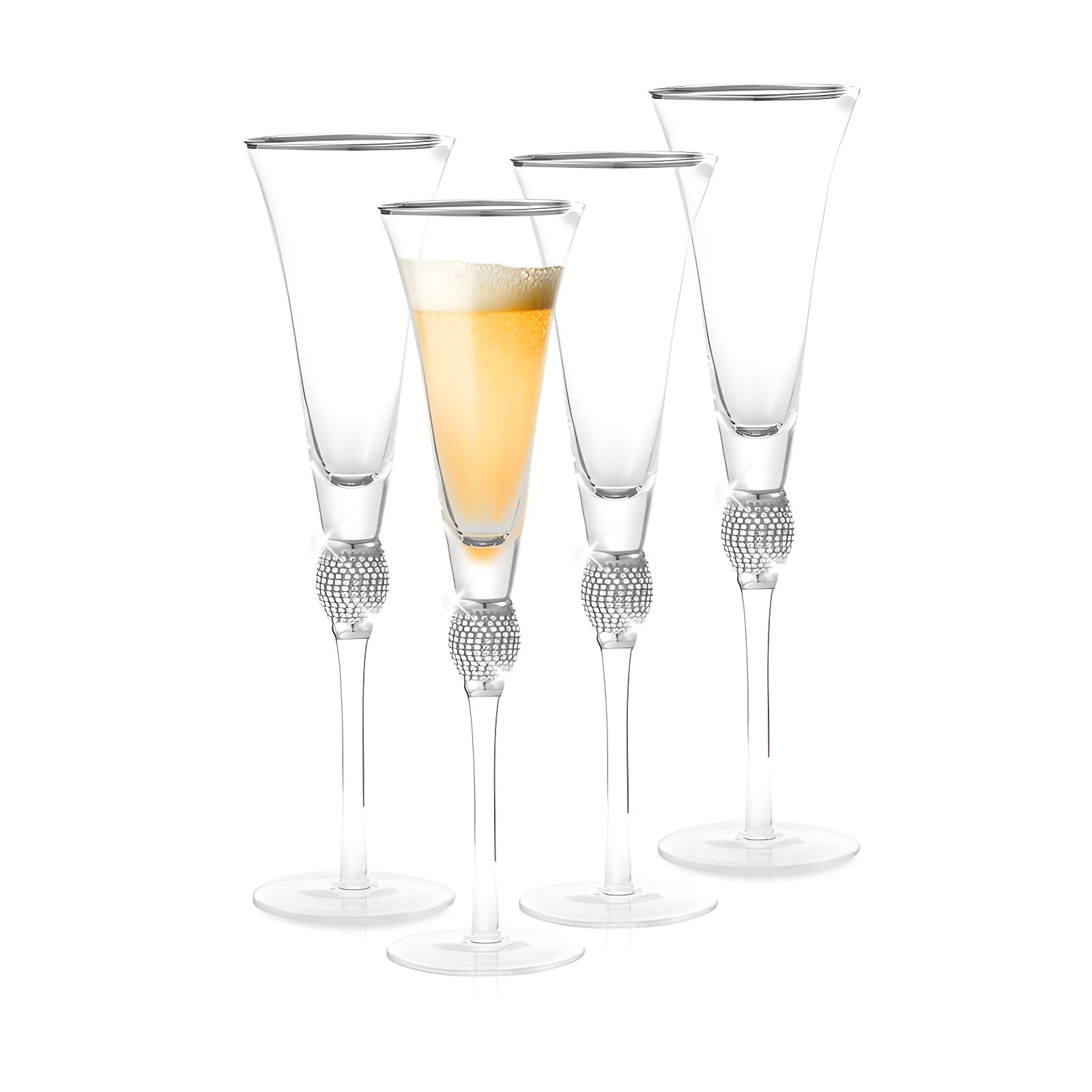 Berkware Silver Crystal Rhinestone Champagne Flutes - Set of 4