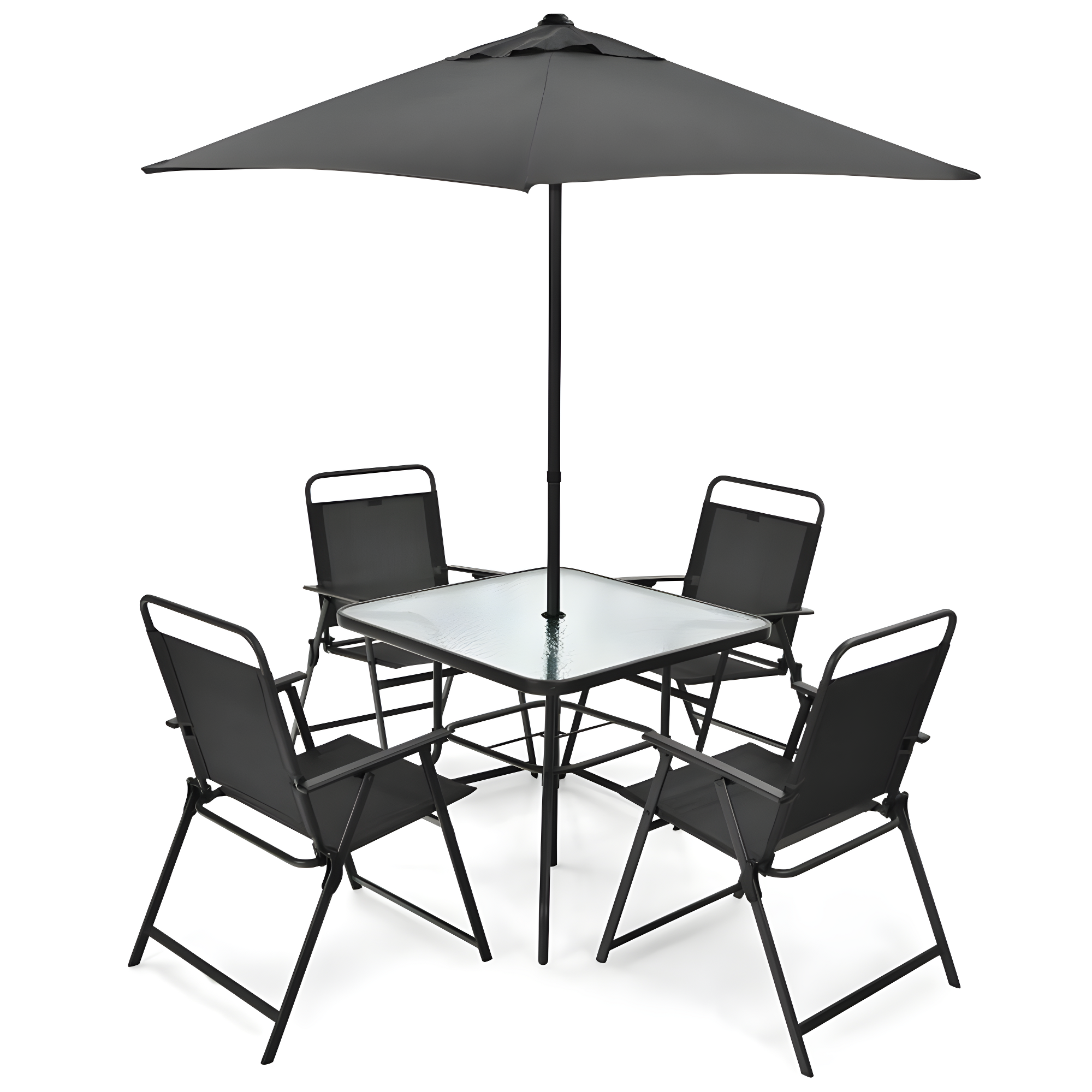 Gray 6-Piece Steel Patio Dining Set with Umbrella